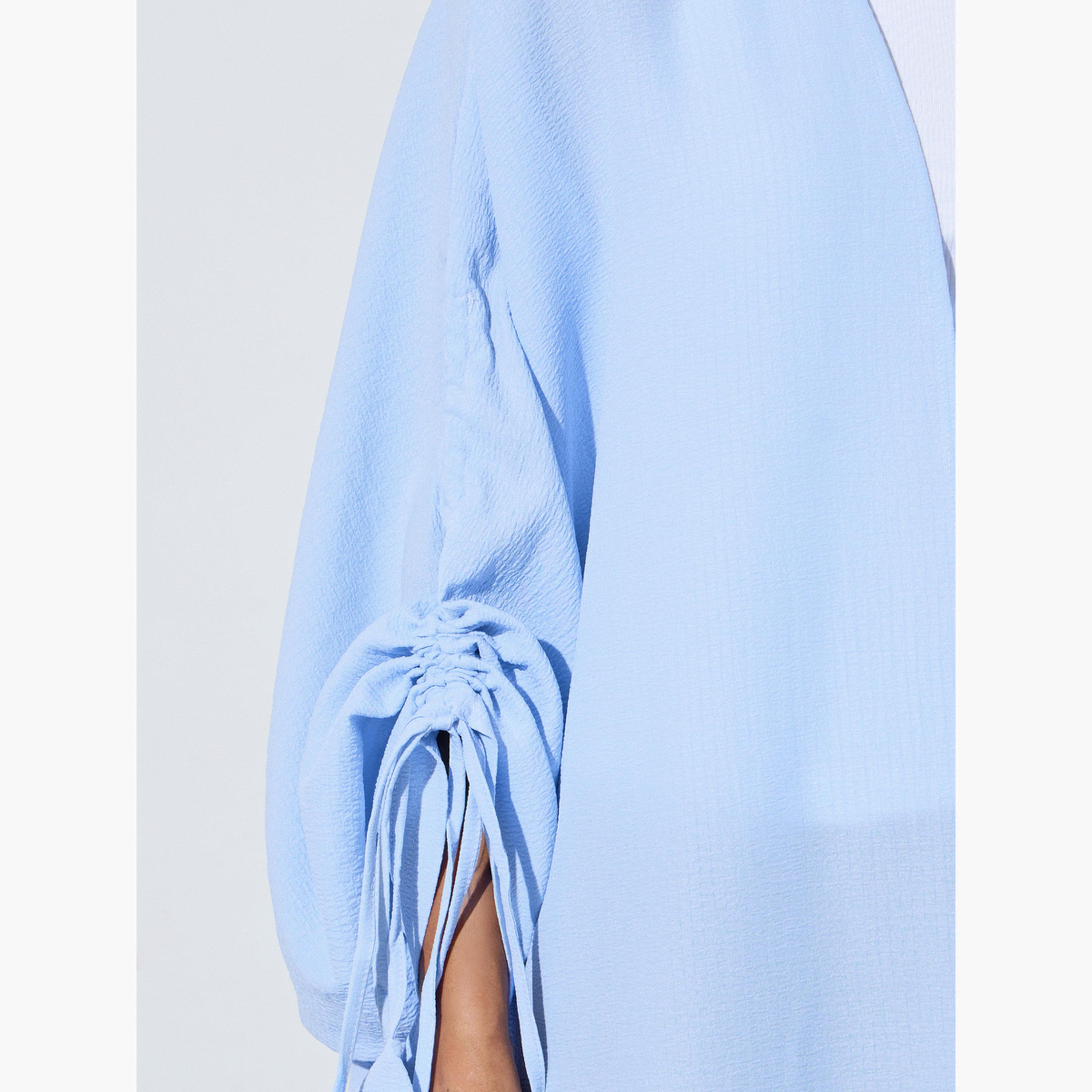 Styli Blue Front Open Ruched Sleeve Abaya-women-arabicclothing-abayas-image-5