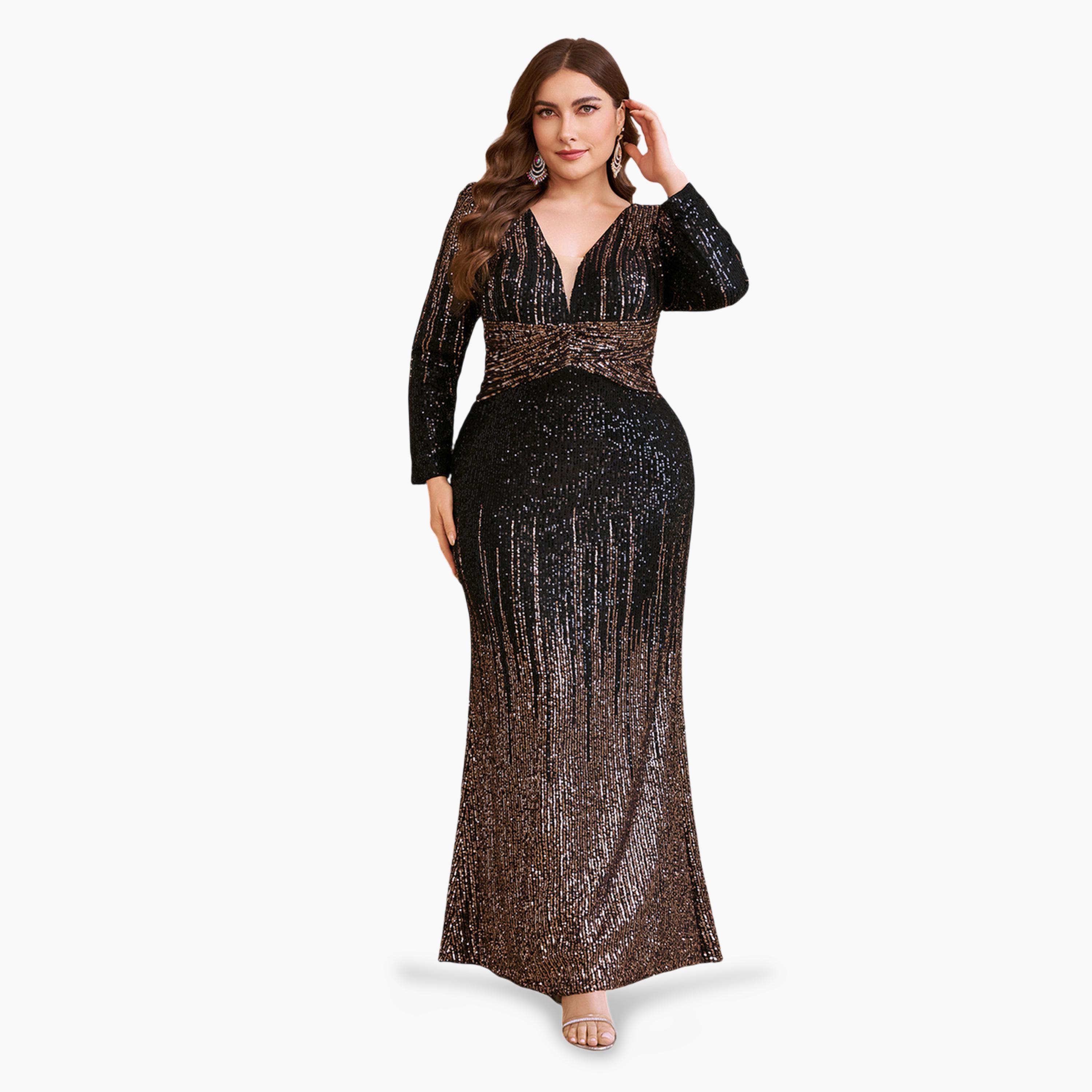 فستان طويل بالترتر بمقاس كبير بلون أسود-women-clothing-dresses-image-2