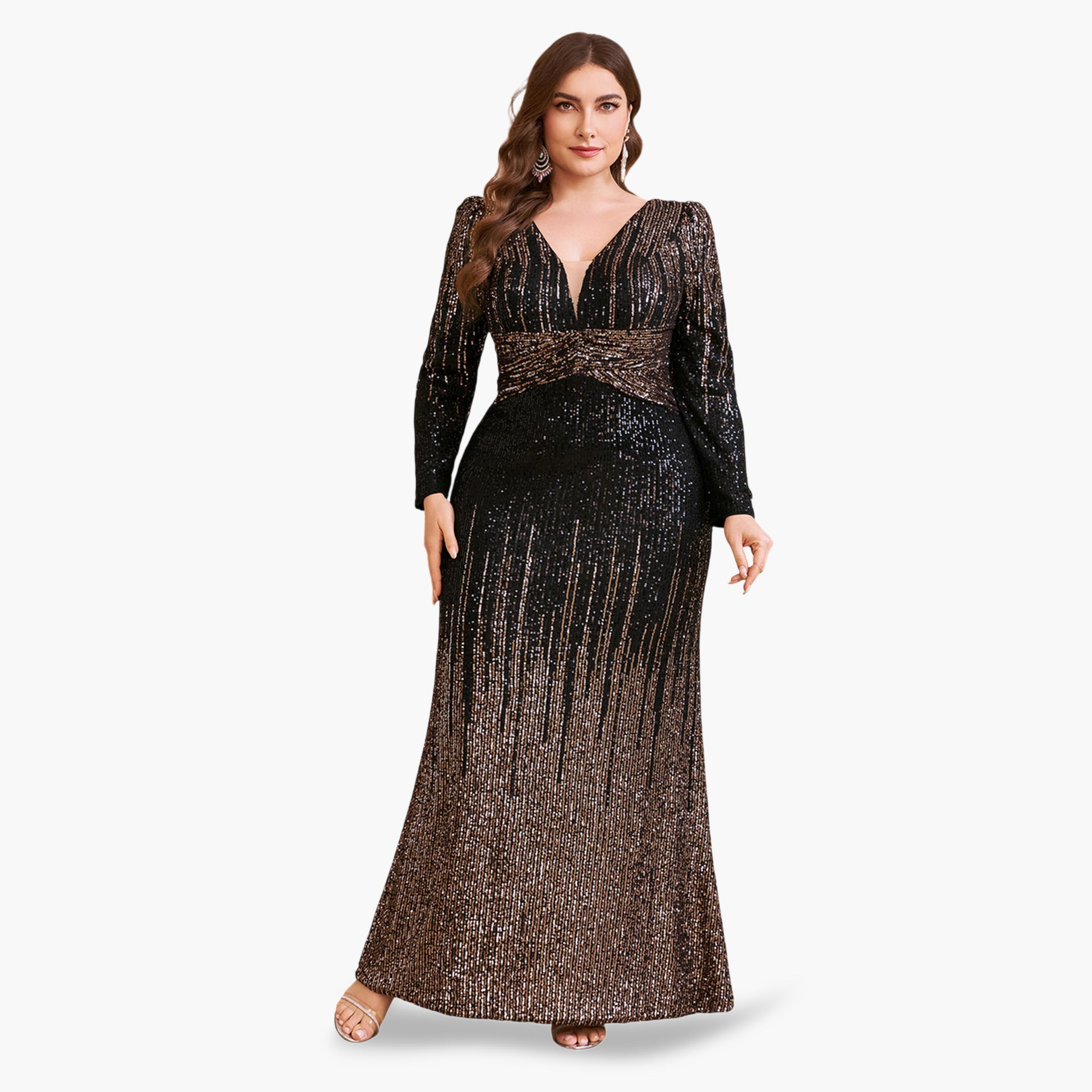 فستان طويل بالترتر بمقاس كبير بلون أسود-women-clothing-dresses-image-5
