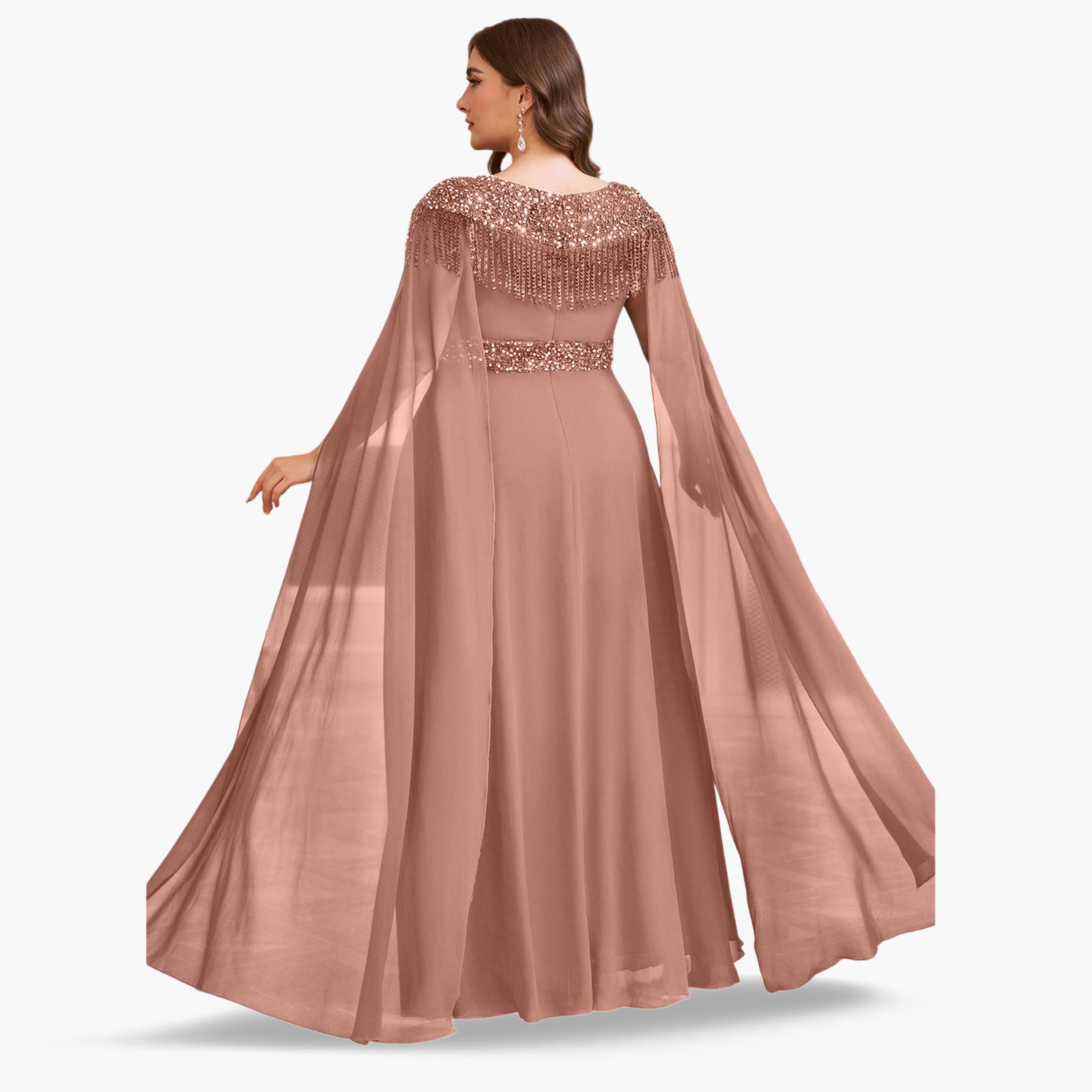 SUPGIR X Styli Plus Size Coffee Brown Sequined Chiffon A-Line Maxi Dress-women-clothing-dresses-image-3