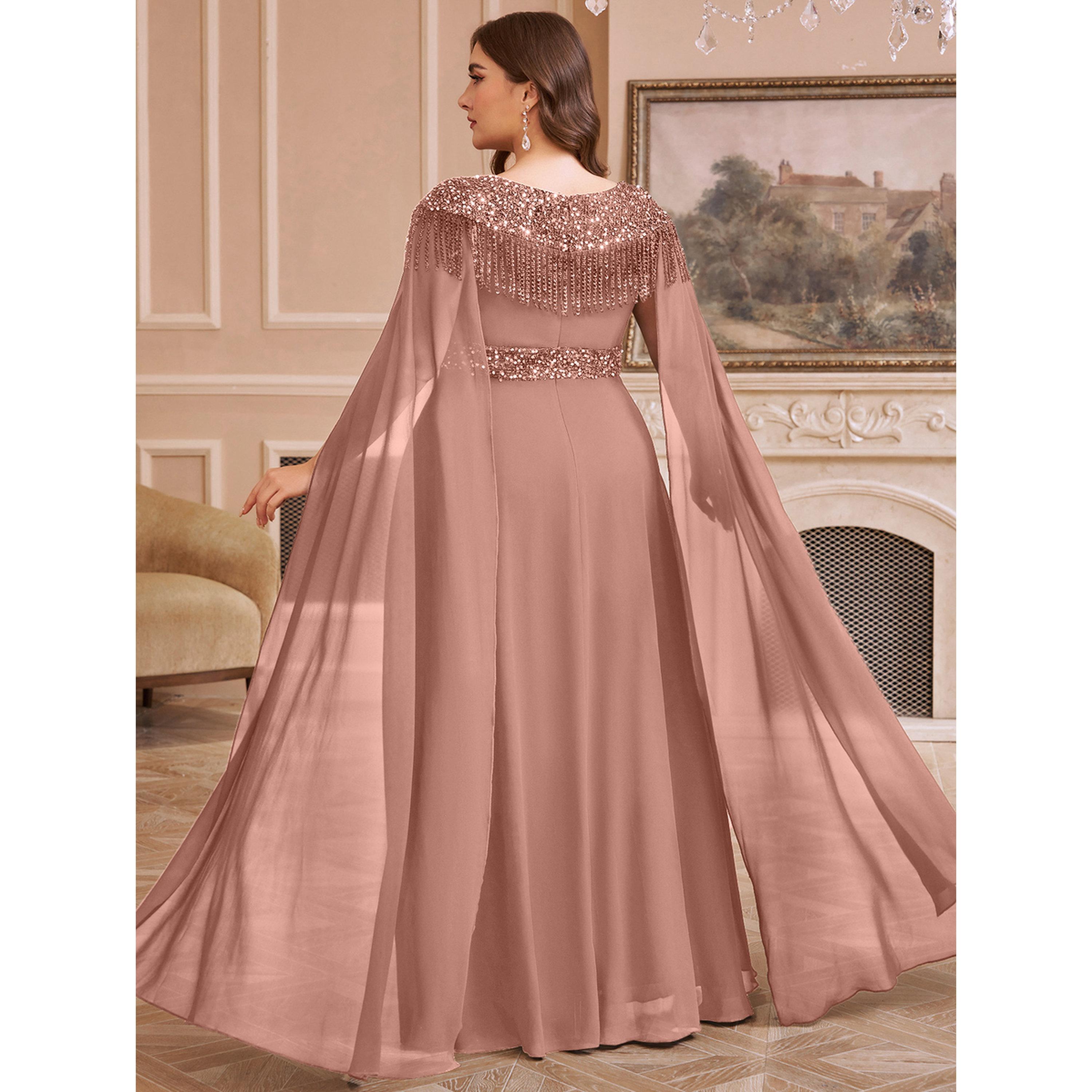 SUPGIR X Styli Plus Size Coffee Brown Sequined Chiffon A-Line Maxi Dress-women-clothing-dresses-image-4