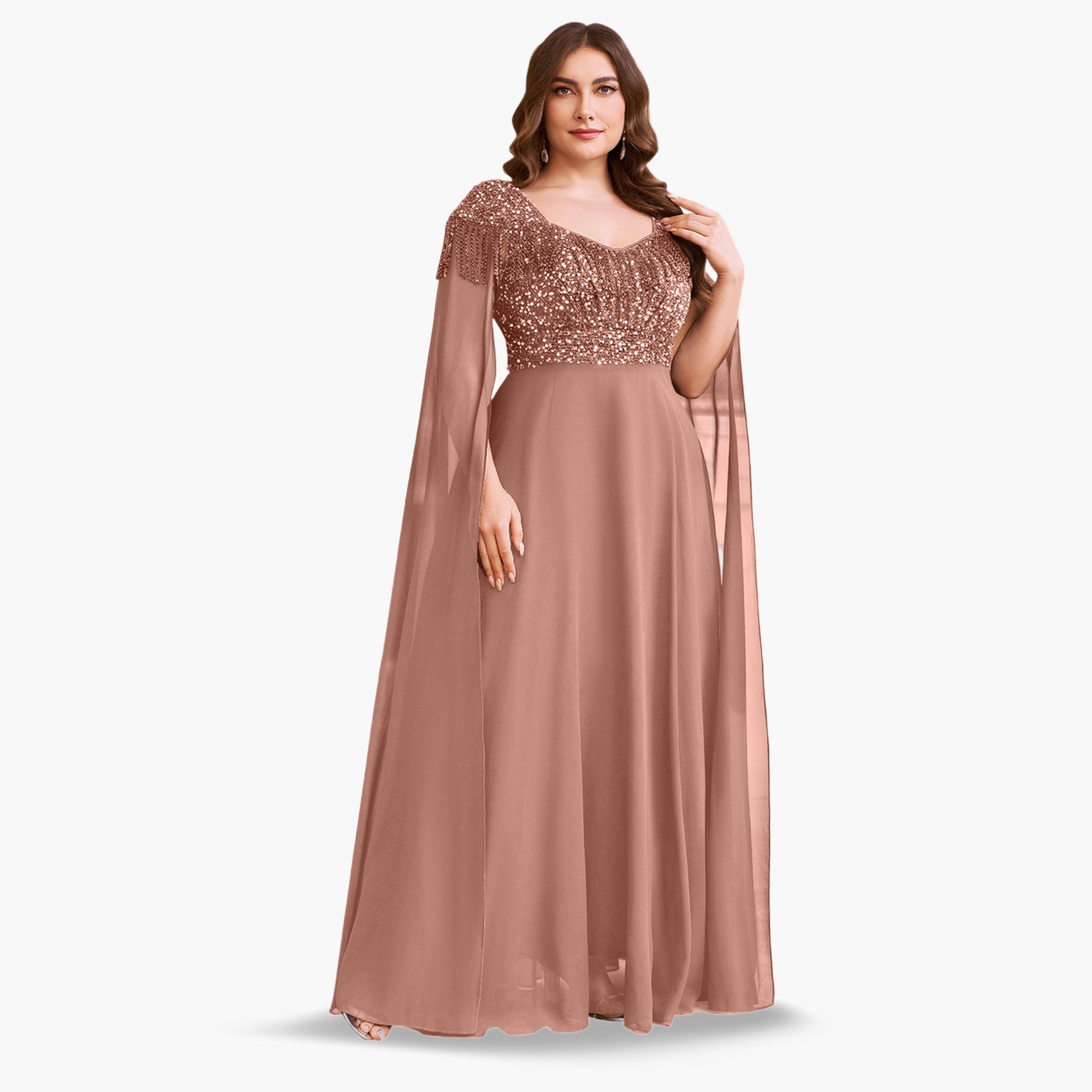 SUPGIR X Styli Plus Size Coffee Brown Sequined Chiffon A-Line Maxi Dress-women-clothing-dresses-image-5