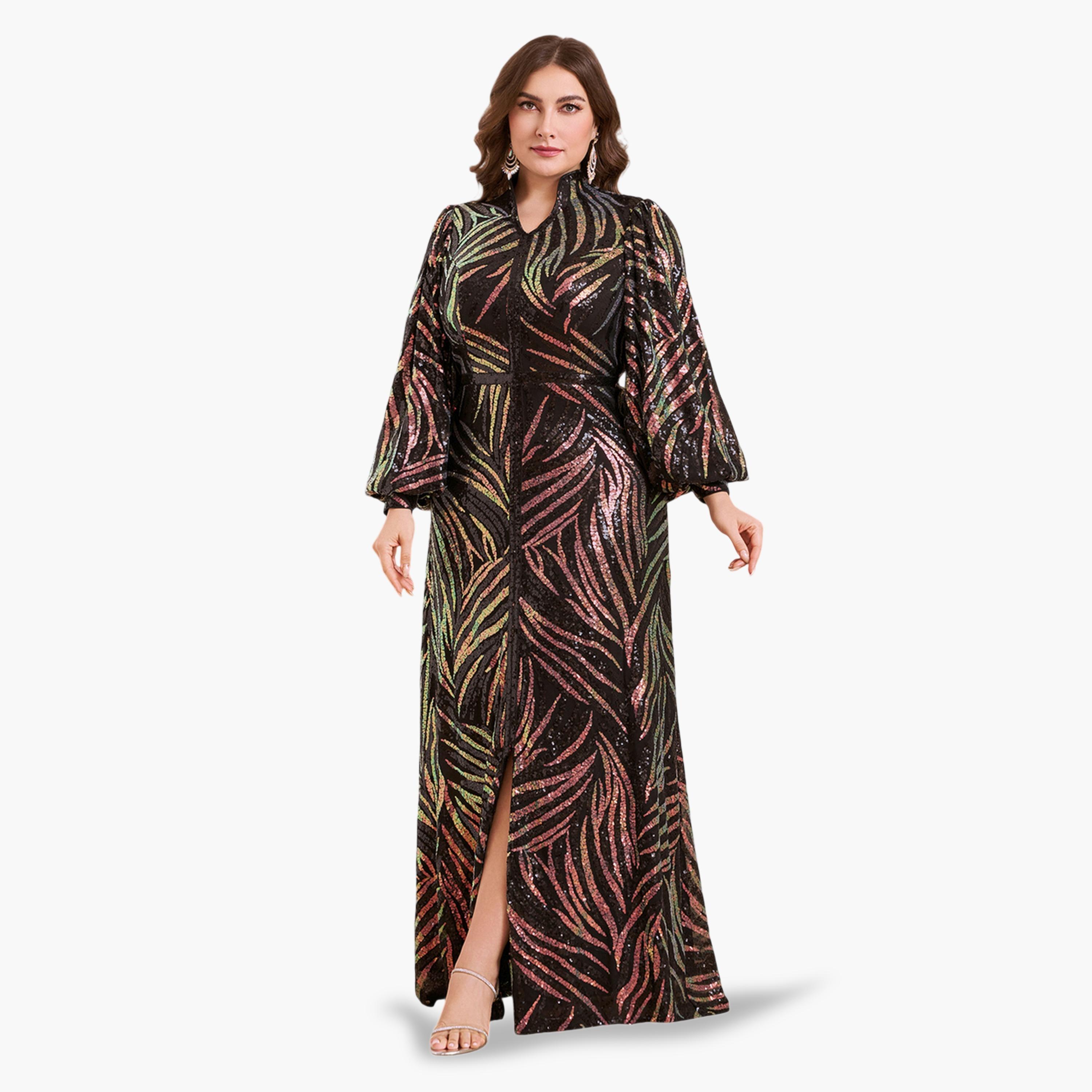 SUPGIR X Styli Plus Size Black Sequin A-Line Maxi Dress-women-clothing-dresses-image-1