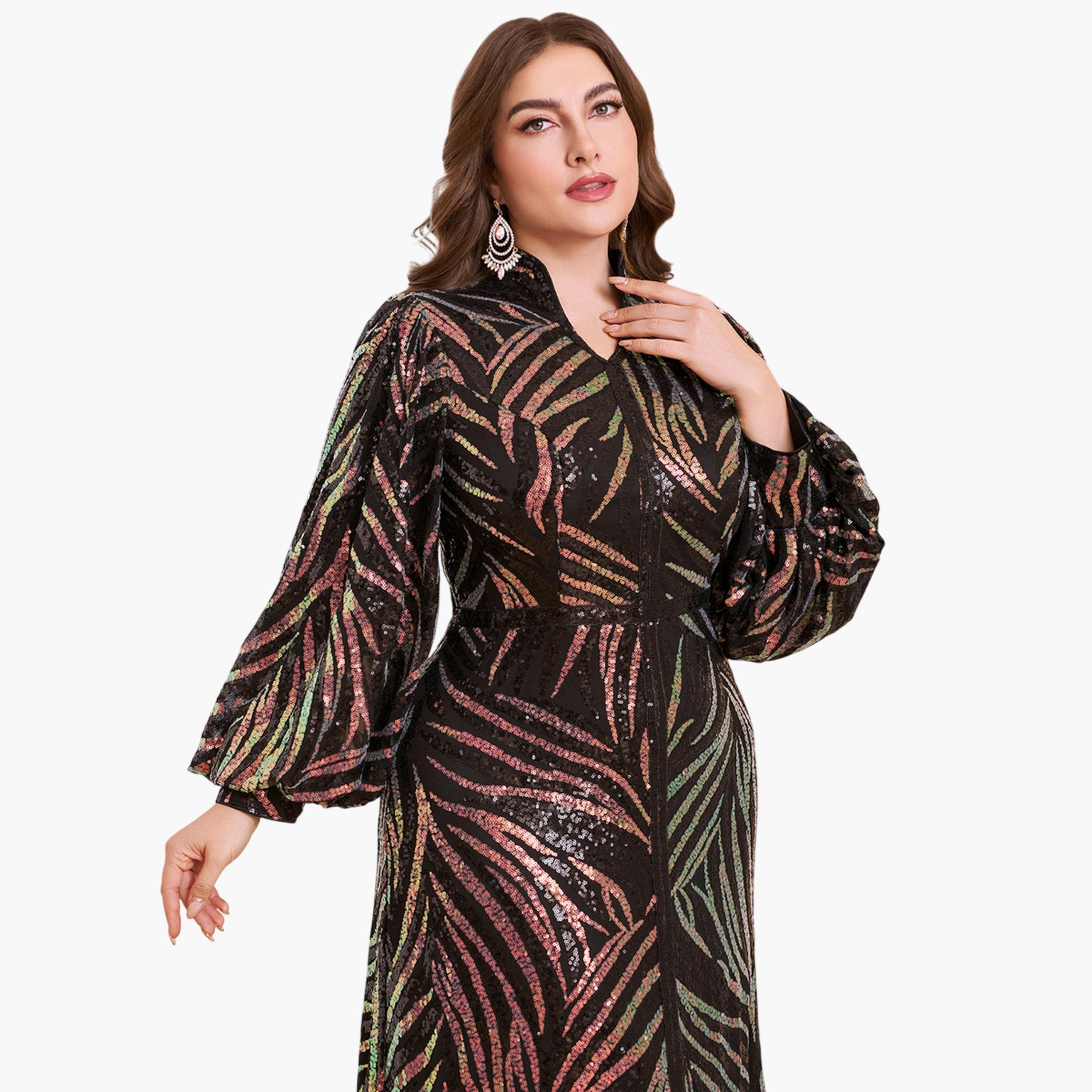 SUPGIR X Styli Plus Size Black Sequin A-Line Maxi Dress-women-clothing-dresses-image-3