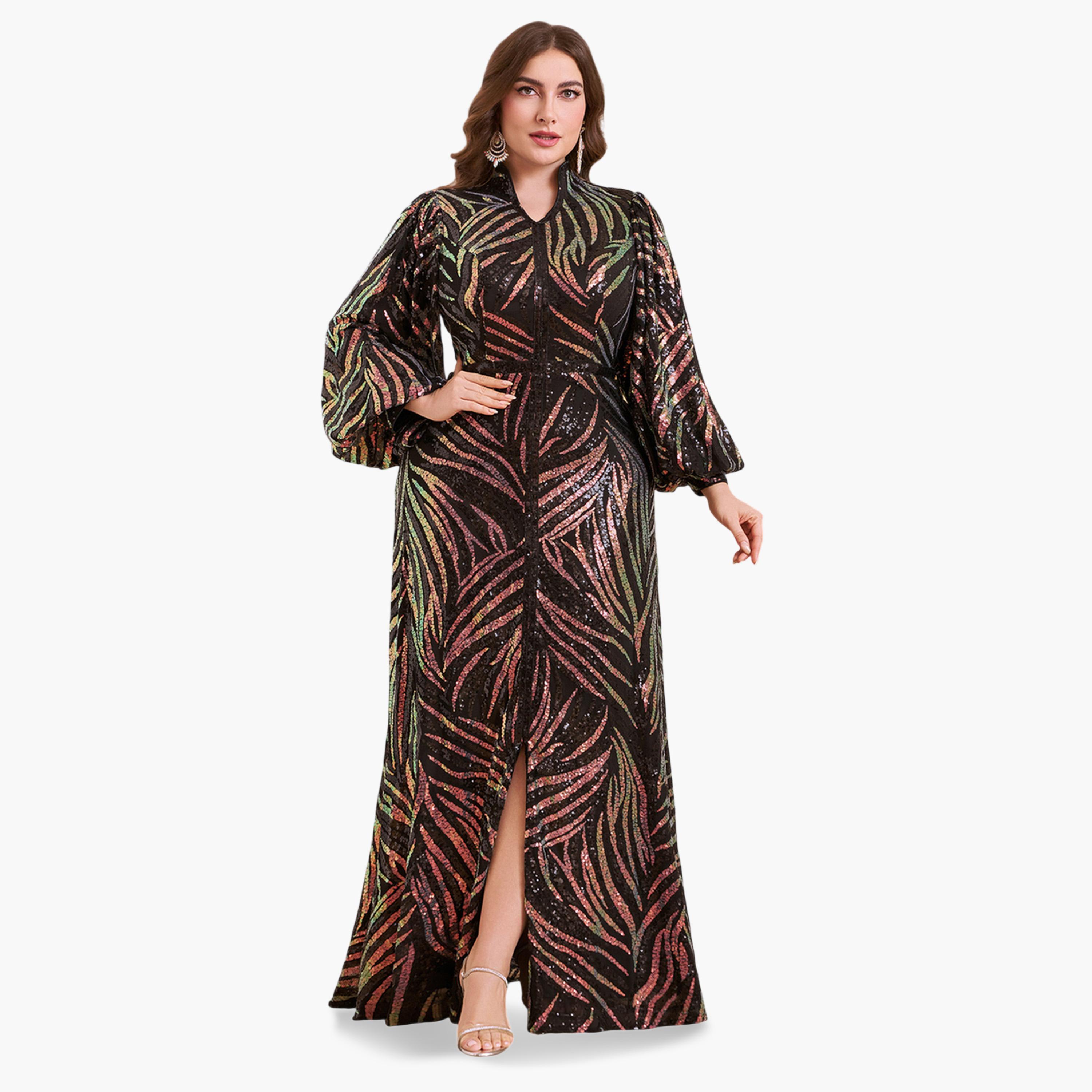 SUPGIR X Styli Plus Size Black Sequin A-Line Maxi Dress-women-clothing-dresses-image-4