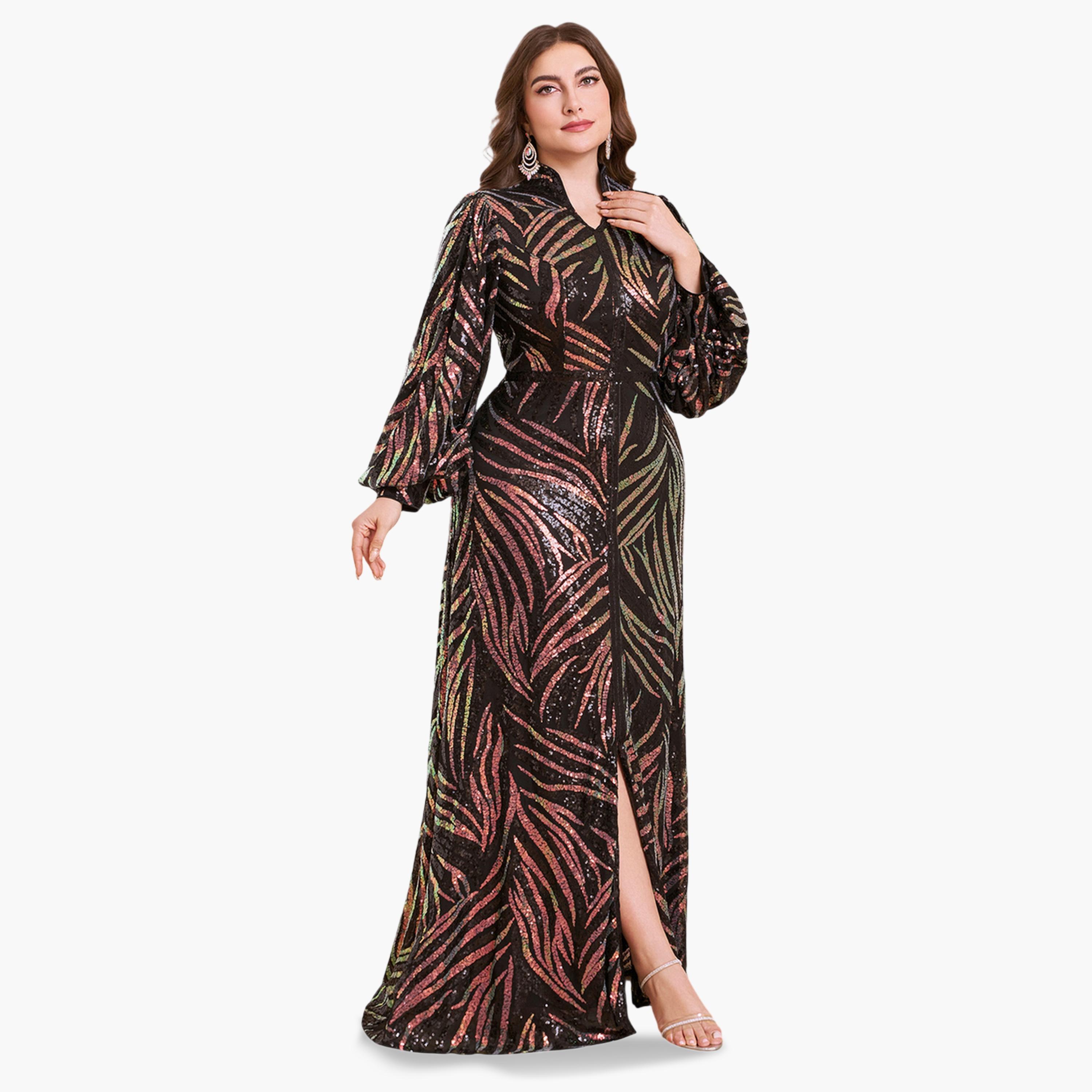 SUPGIR X Styli Plus Size Black Sequin A-Line Maxi Dress-women-clothing-dresses-image-5