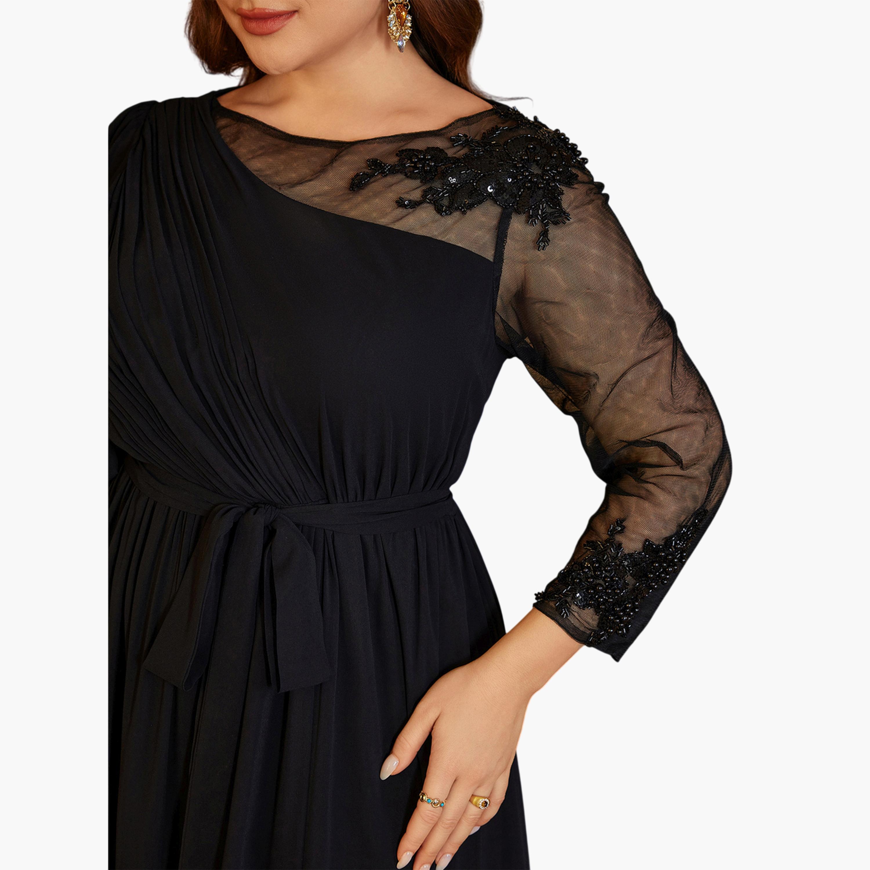 SUPGIR X Styli Plus Size Black Beads Embellished A-Line Chiffon Maxi Dress-women-clothing-dresses-image-6
