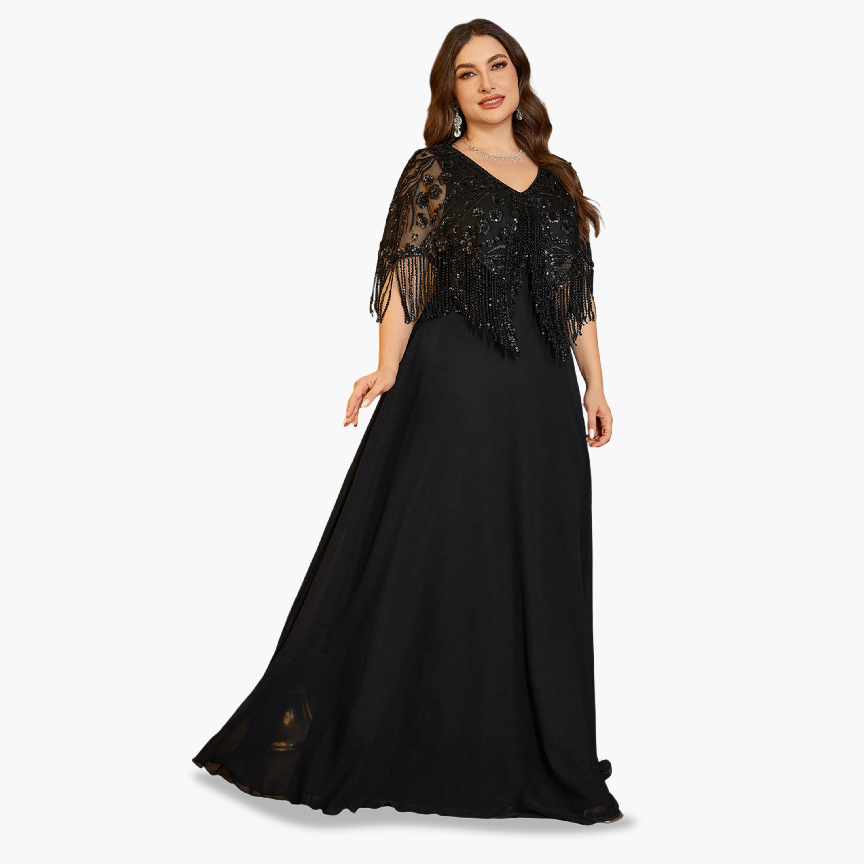 SUPGIR X Styli Plus Size Black Embellished A-Line Maxi Dress-women-clothing-dresses-image-2