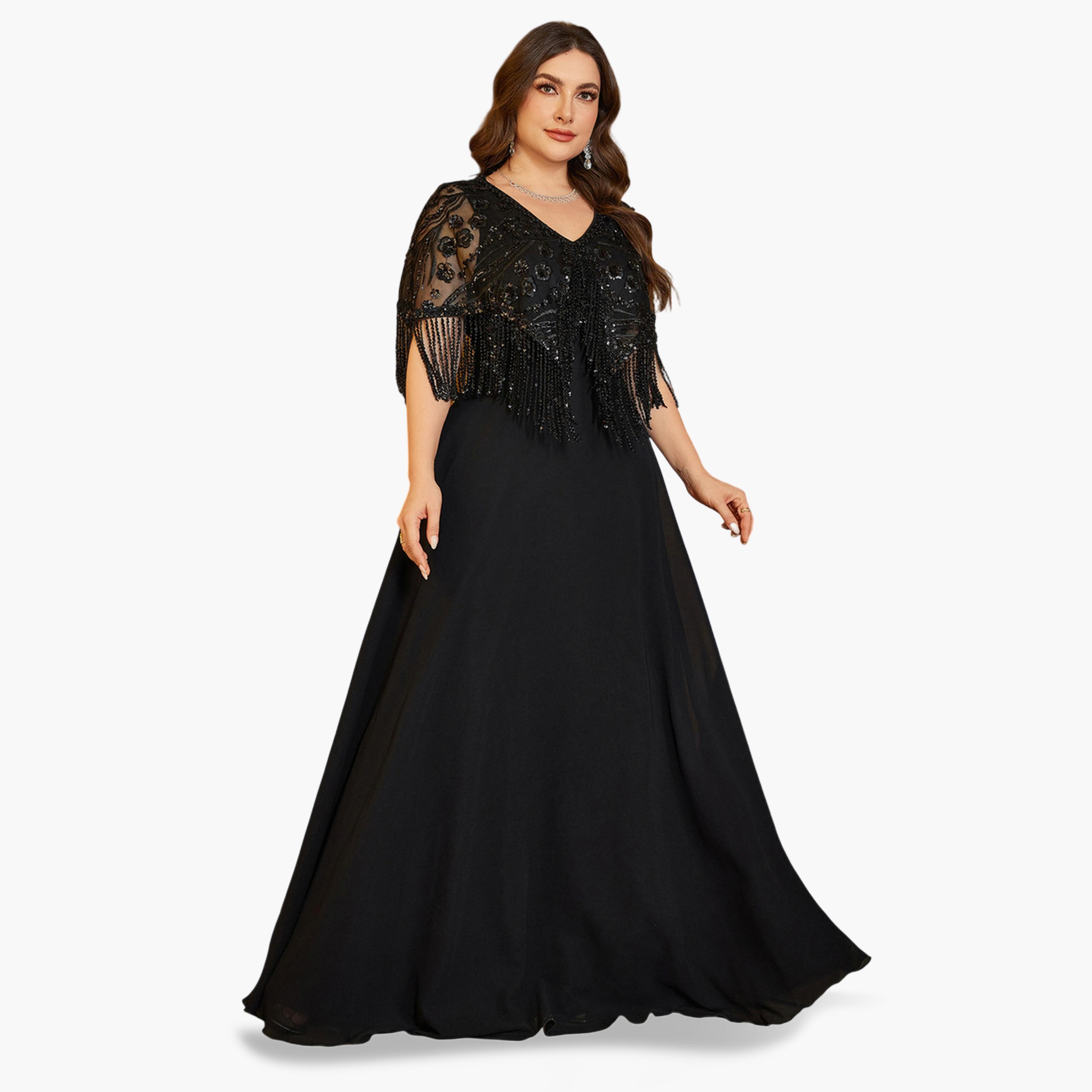 SUPGIR X Styli Plus Size Black Embellished A-Line Maxi Dress-women-clothing-dresses-image-3