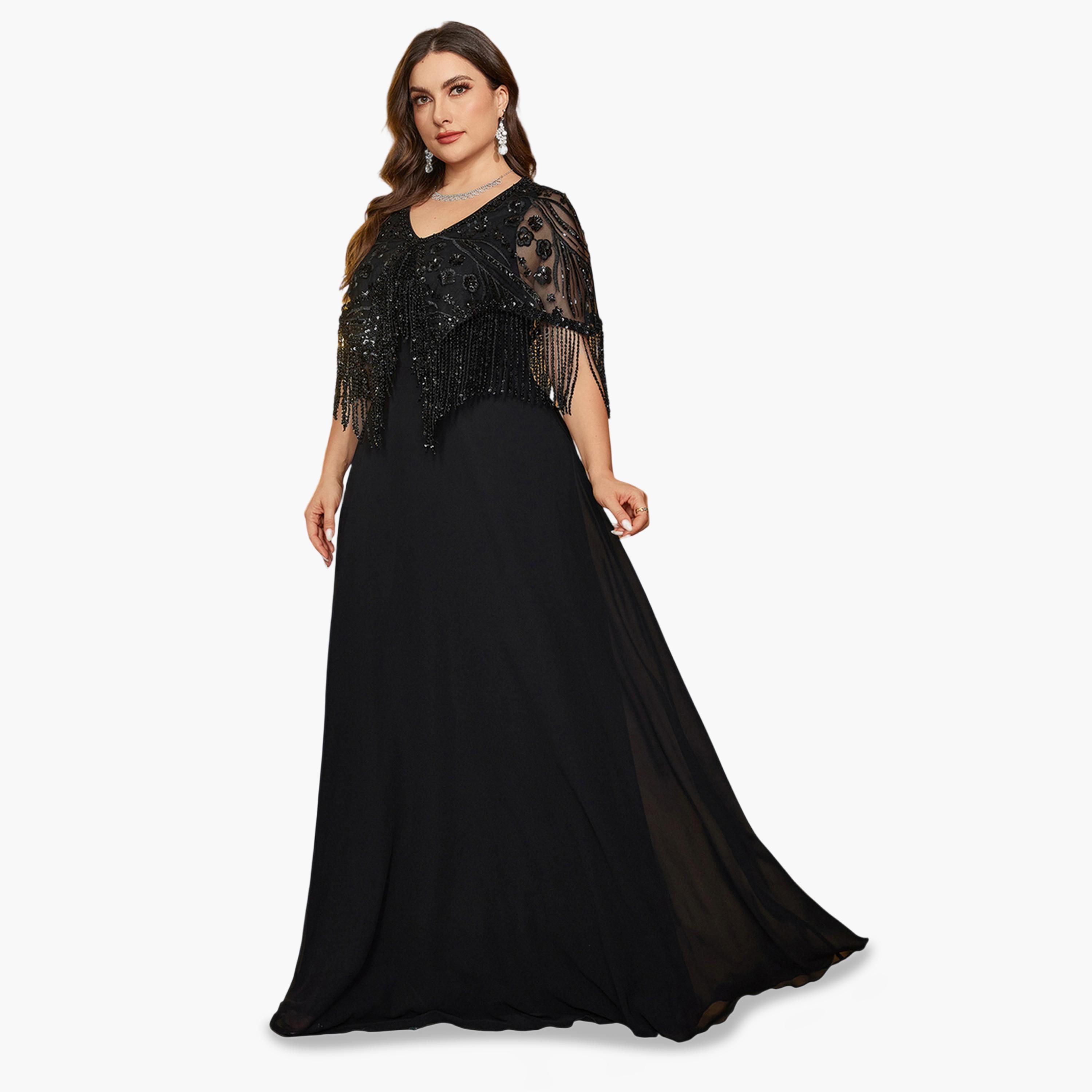 SUPGIR X Styli Plus Size Black Embellished A-Line Maxi Dress-women-clothing-dresses-image-4