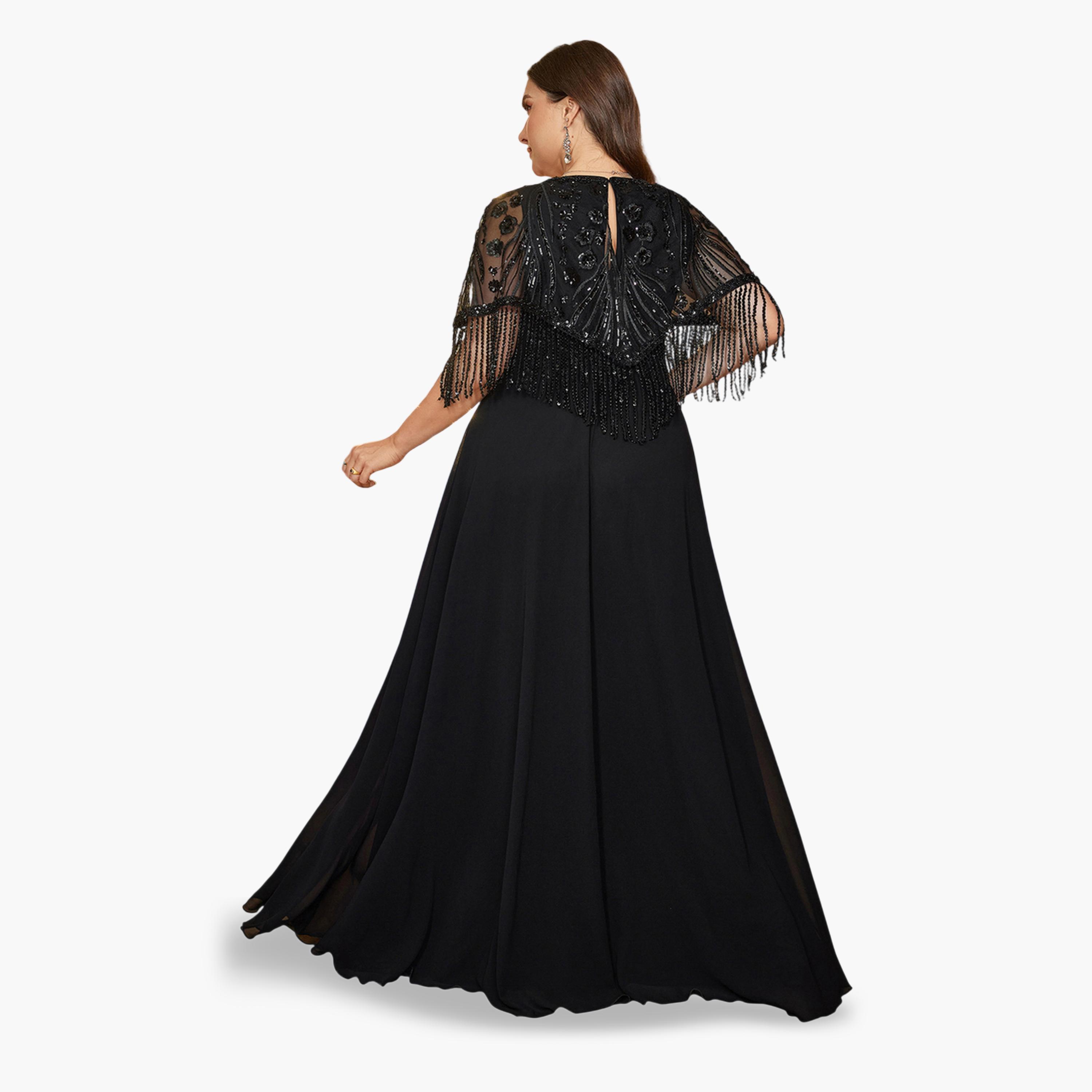 SUPGIR X Styli Plus Size Black Embellished A-Line Maxi Dress-women-clothing-dresses-image-5