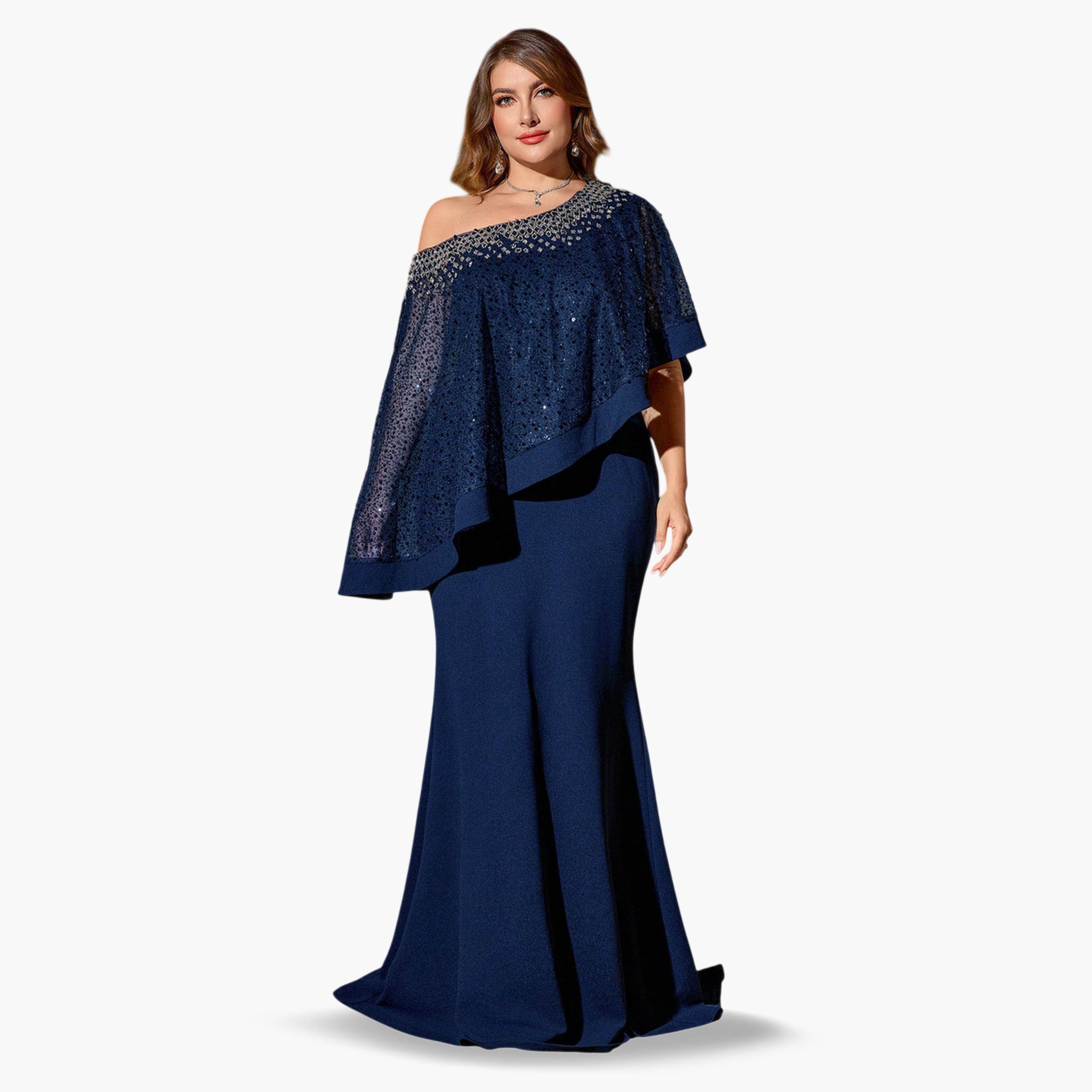 SUPGIR X Styli Plus Size Nave Blue Beaded Shoulder Mermaid Maxi Dress-women-clothing-dresses-image-1