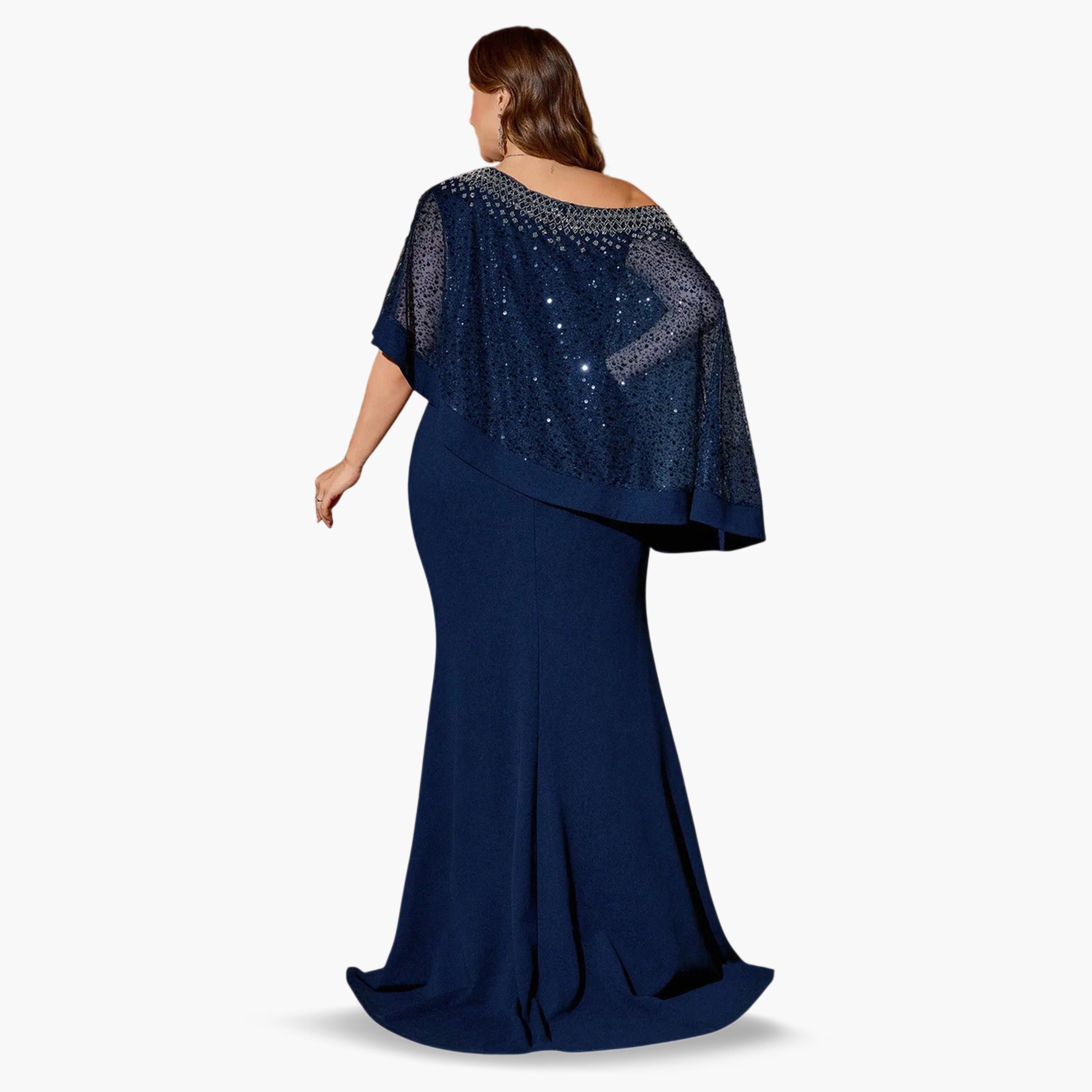 SUPGIR X Styli Plus Size Nave Blue Beaded Shoulder Mermaid Maxi Dress-women-clothing-dresses-image-2