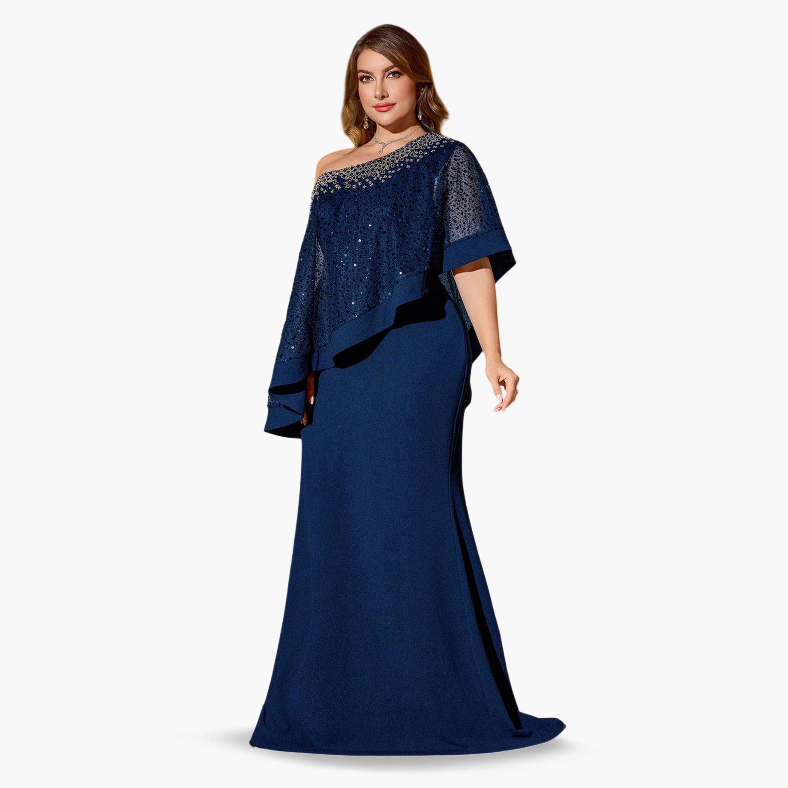 SUPGIR X Styli Plus Size Nave Blue Beaded Shoulder Mermaid Maxi Dress-women-clothing-dresses-image-3
