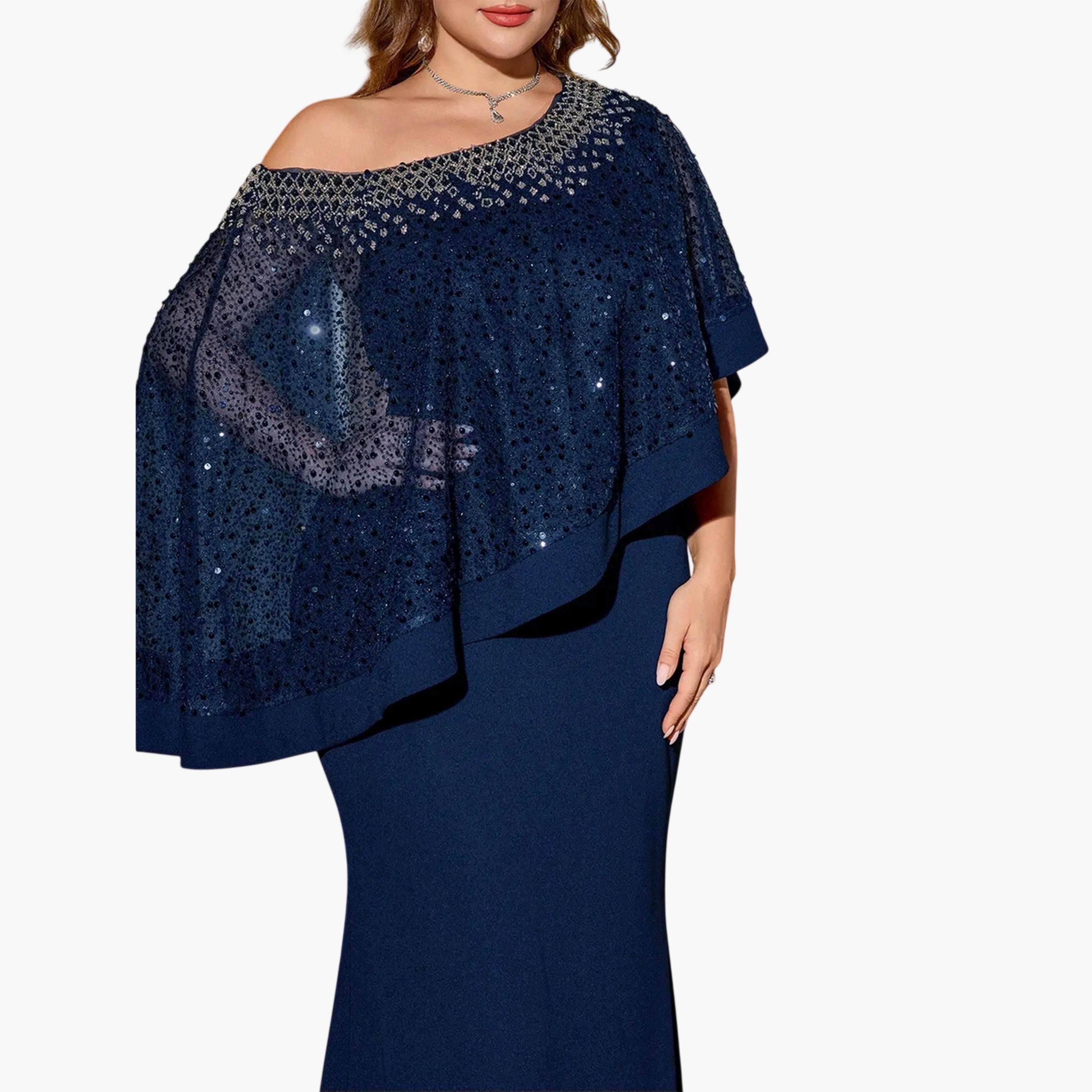 SUPGIR X Styli Plus Size Nave Blue Beaded Shoulder Mermaid Maxi Dress-women-clothing-dresses-image-4