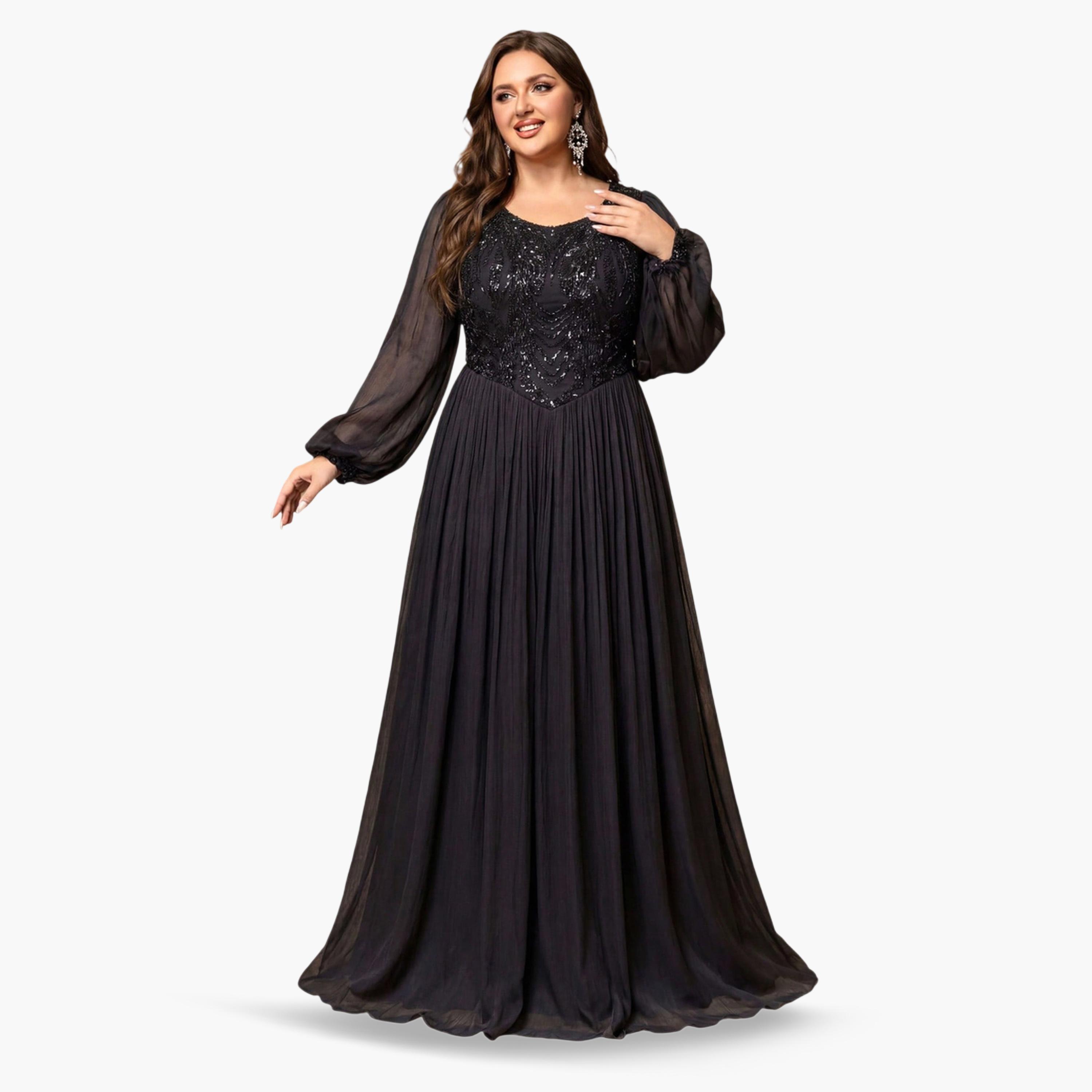 SUPGIR X Styli Plus Size Black Beads Embellished A-Line Maxi Dress-women-clothing-dresses-image-1