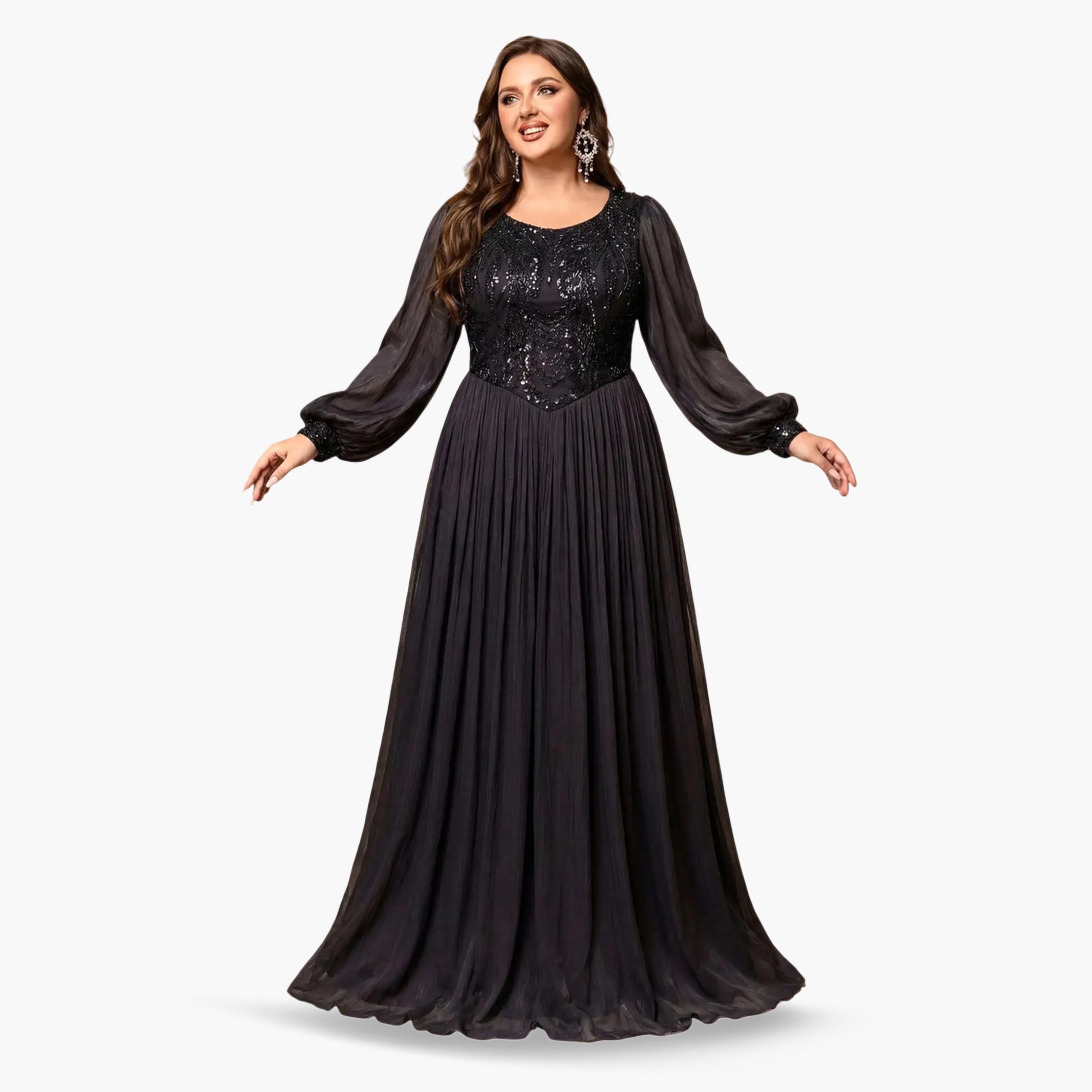 SUPGIR X Styli Plus Size Black Beads Embellished A-Line Maxi Dress-women-clothing-dresses-image-2