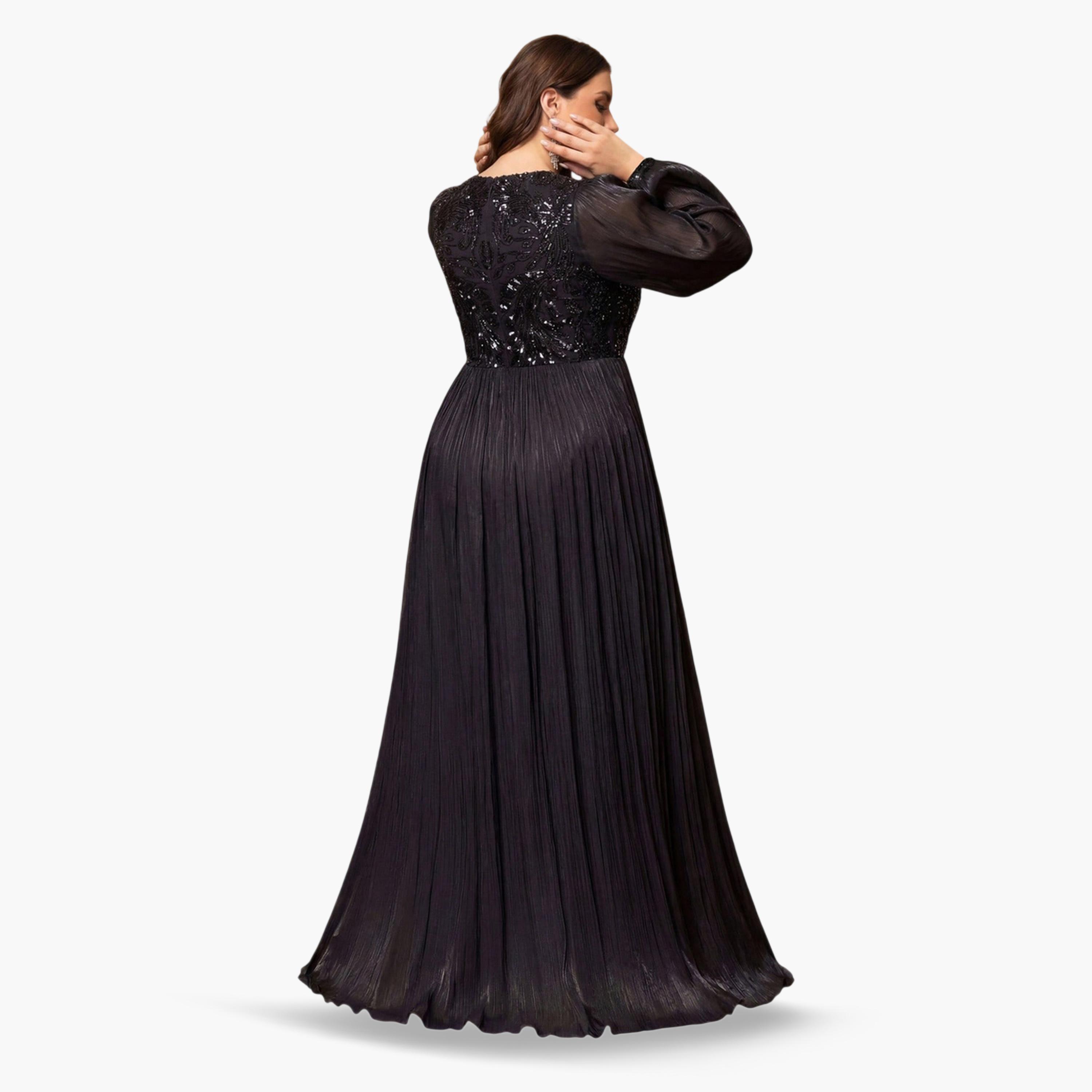SUPGIR X Styli Plus Size Black Beads Embellished A-Line Maxi Dress-women-clothing-dresses-image-3