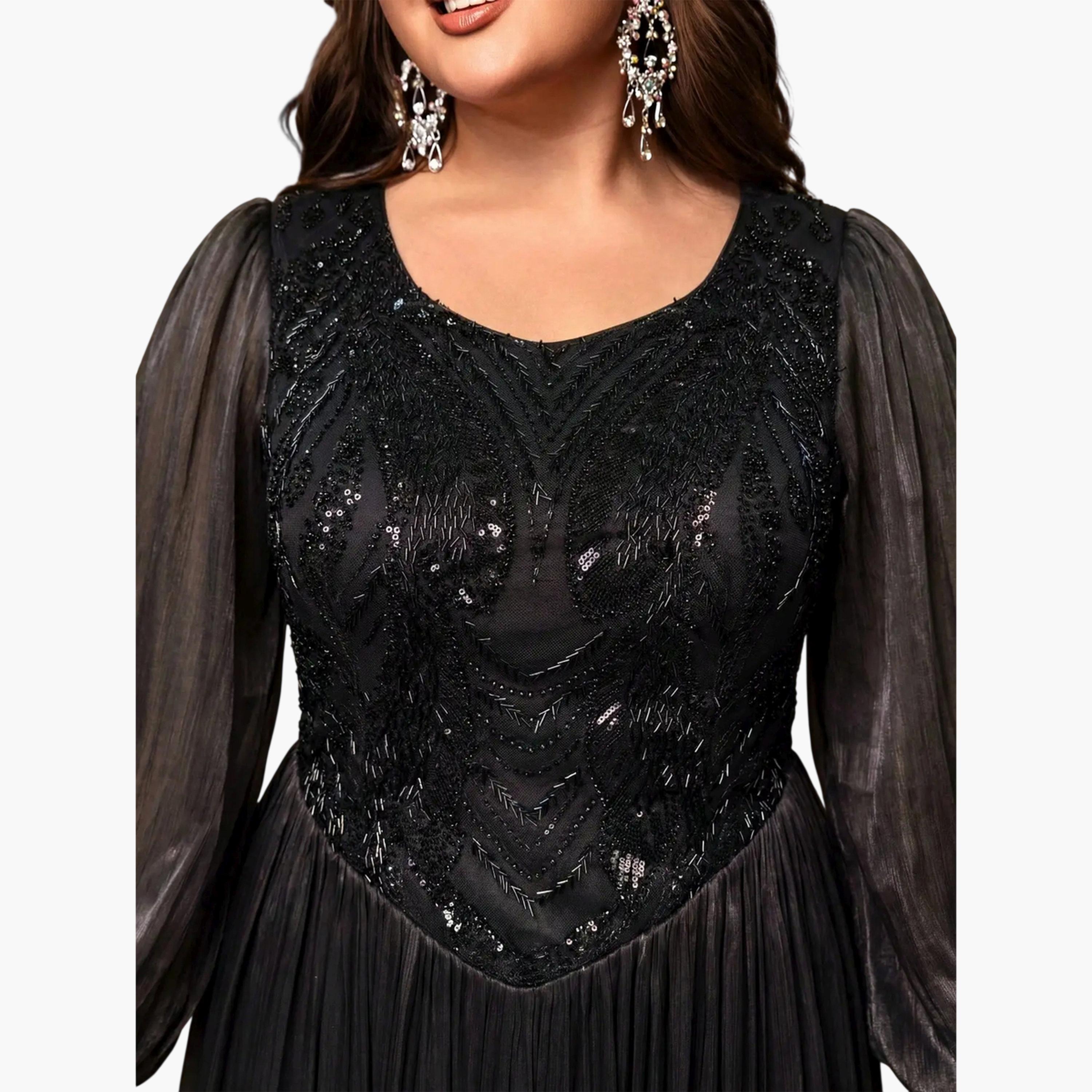 SUPGIR X Styli Plus Size Black Beads Embellished A-Line Maxi Dress-women-clothing-dresses-image-4
