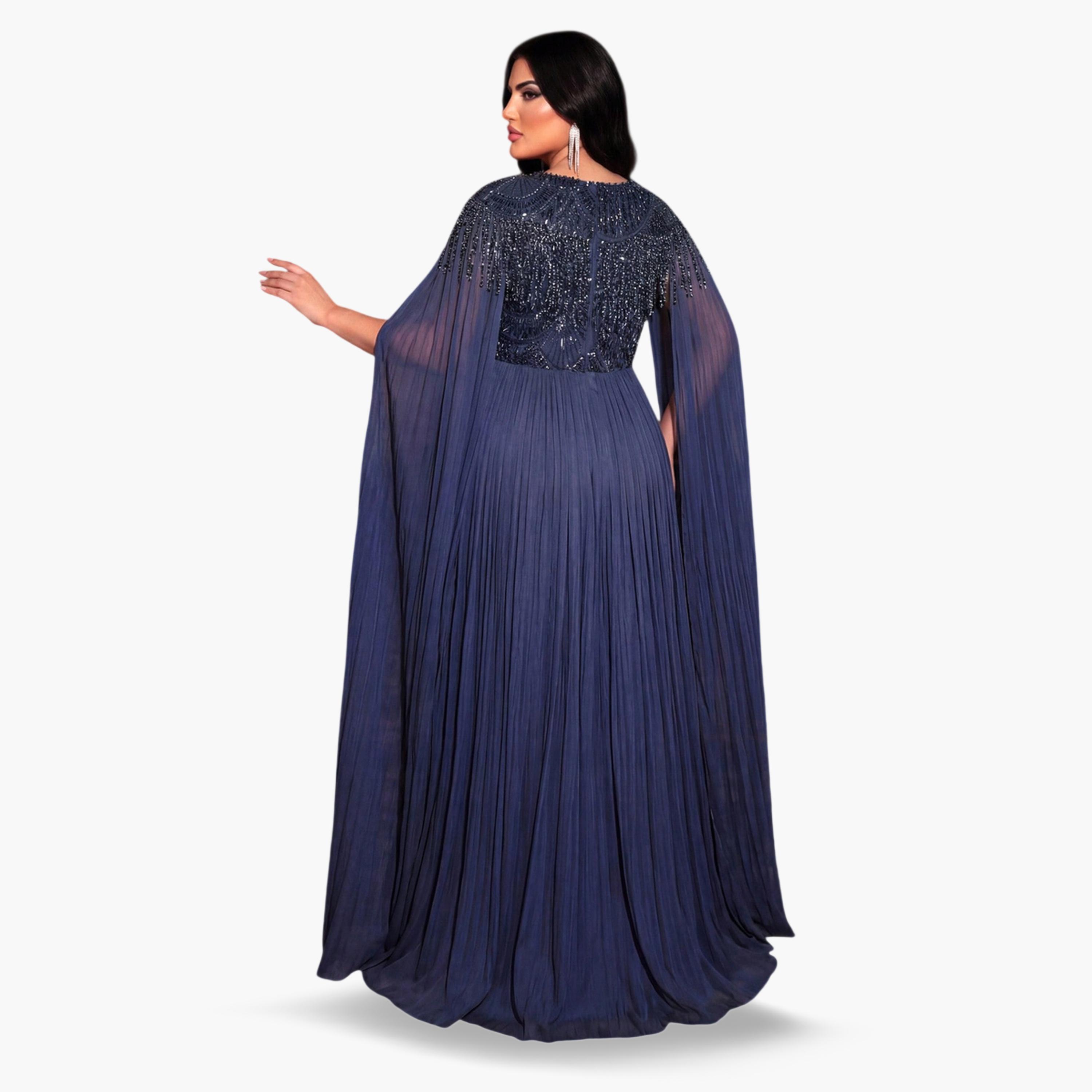 فستان طويل بحافة واسعة ومقاس كبير بأكمام كاب ومزين بالخرز-women-clothing-dresses-image-2