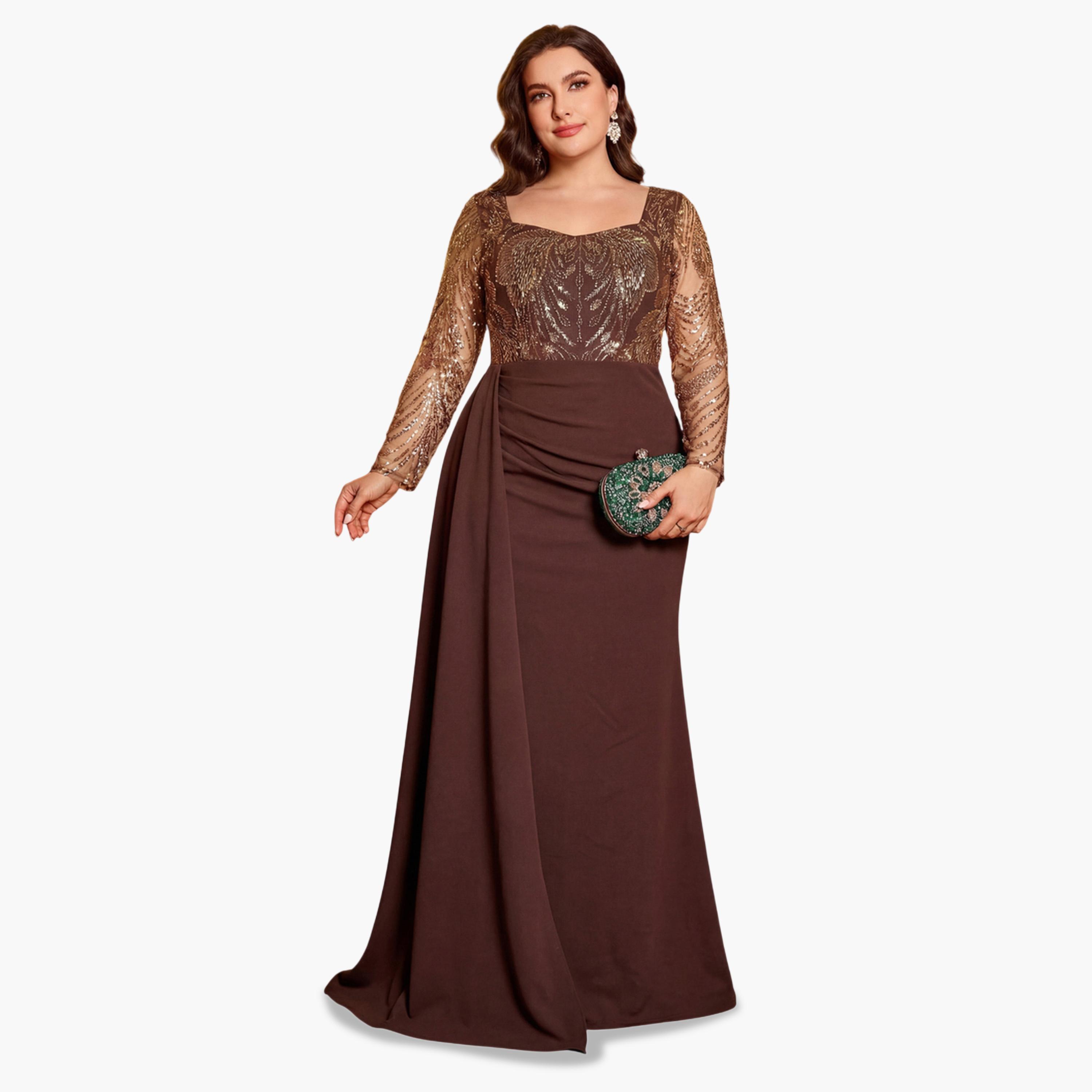 فستان طويل بياقة مربعة ومزين بمقاس كبير-women-clothing-dresses-image-1