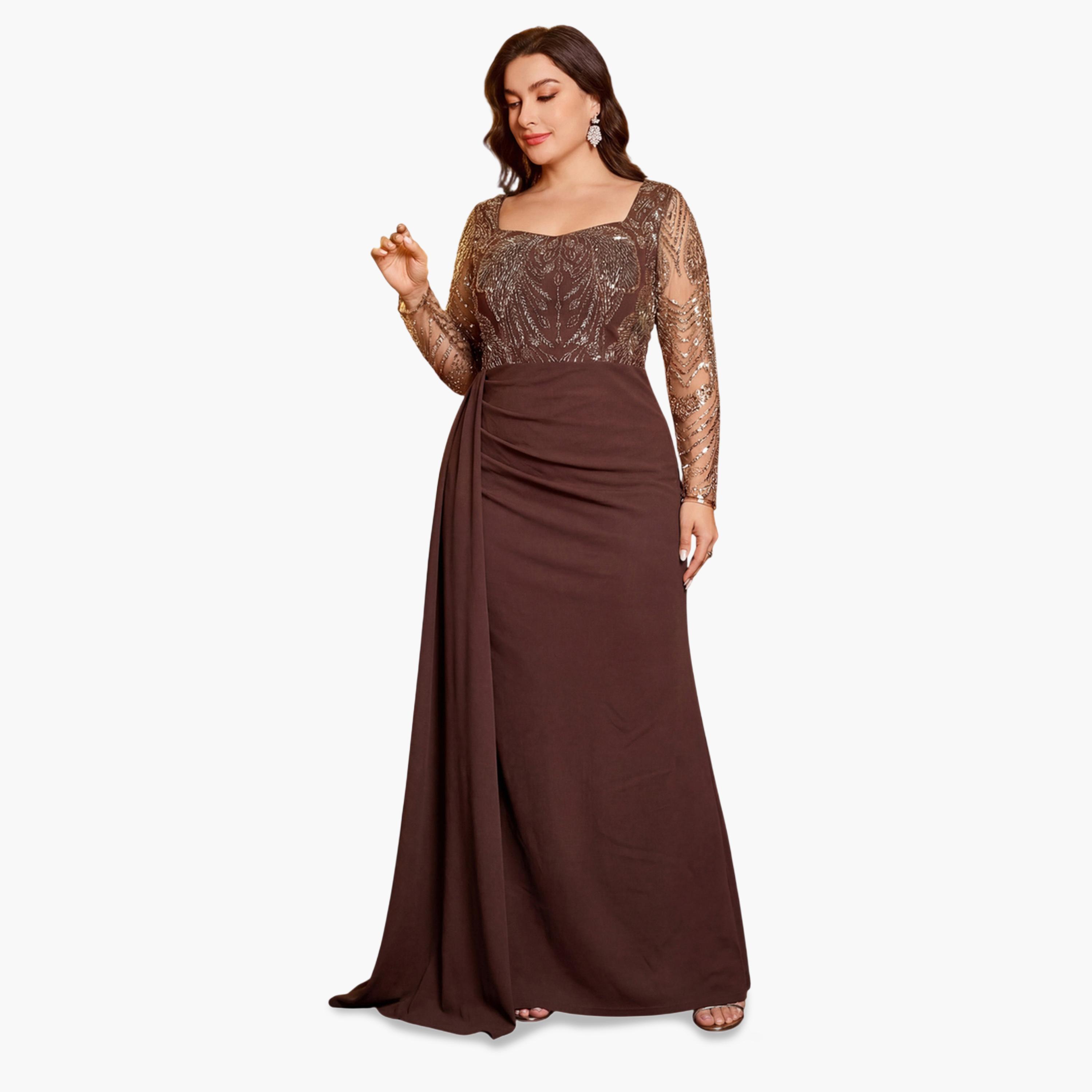 فستان طويل بياقة مربعة ومزين بمقاس كبير-women-clothing-dresses-image-3