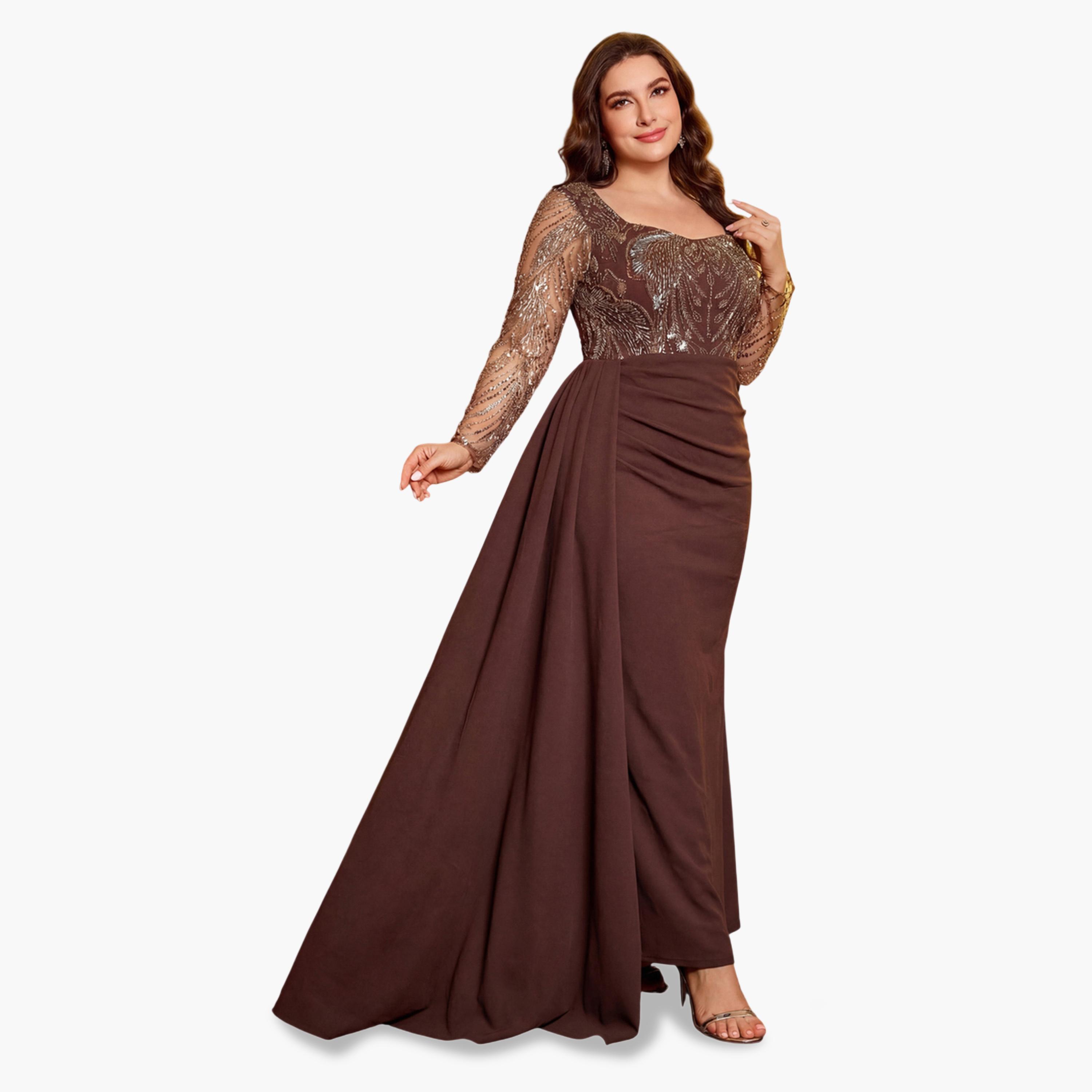 فستان طويل بياقة مربعة ومزين بمقاس كبير-women-clothing-dresses-image-4