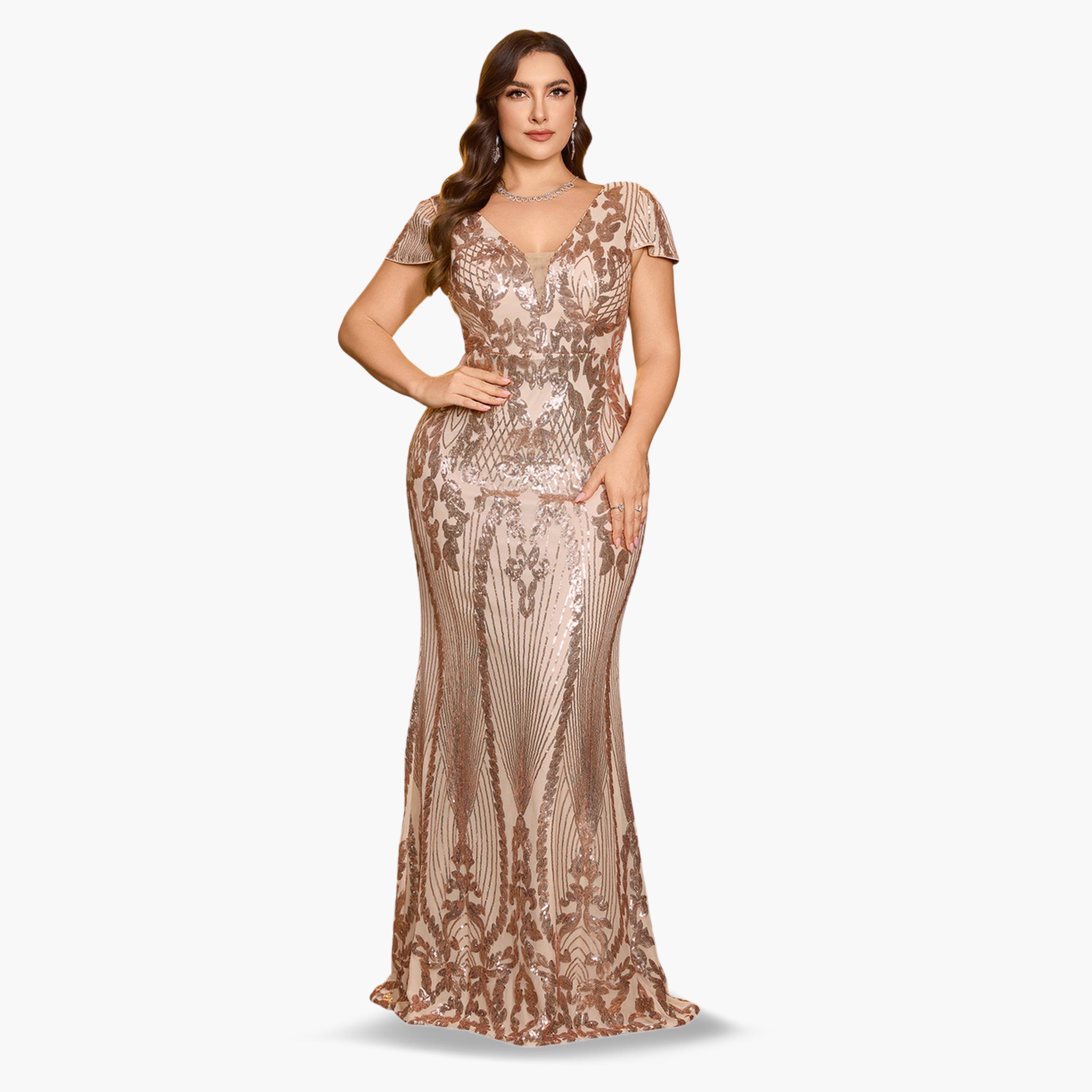 UNITHORSE X Styli Plus Size Beige Sequin Maxi Dress-women-clothing-dresses-image-1
