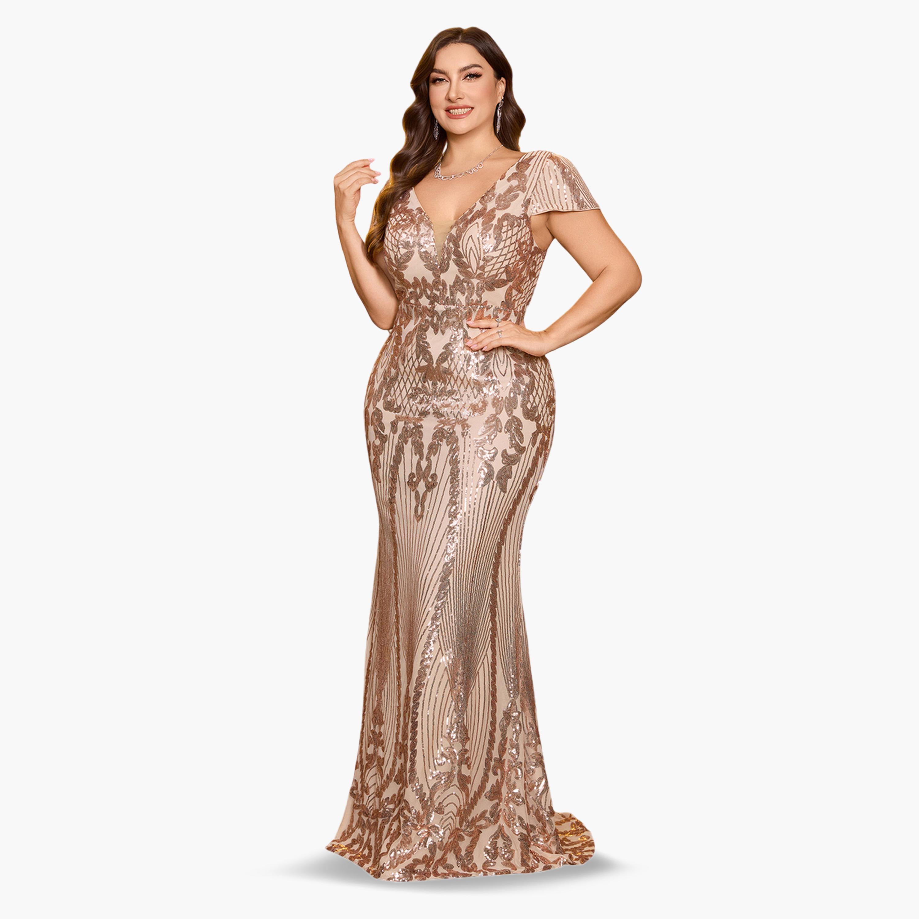 UNITHORSE X Styli Plus Size Beige Sequin Maxi Dress-women-clothing-dresses-image-2