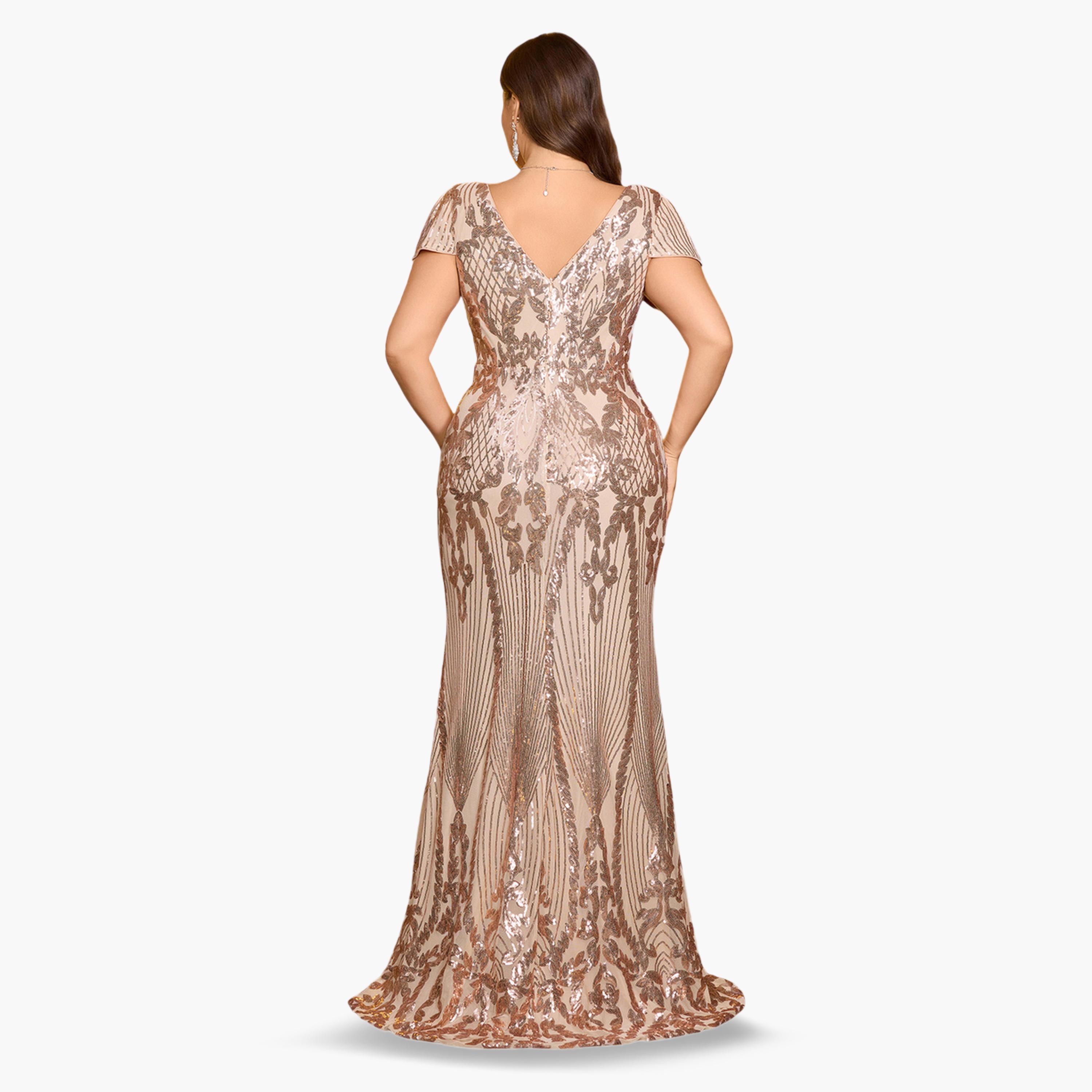 UNITHORSE X Styli Plus Size Beige Sequin Maxi Dress-women-clothing-dresses-image-3