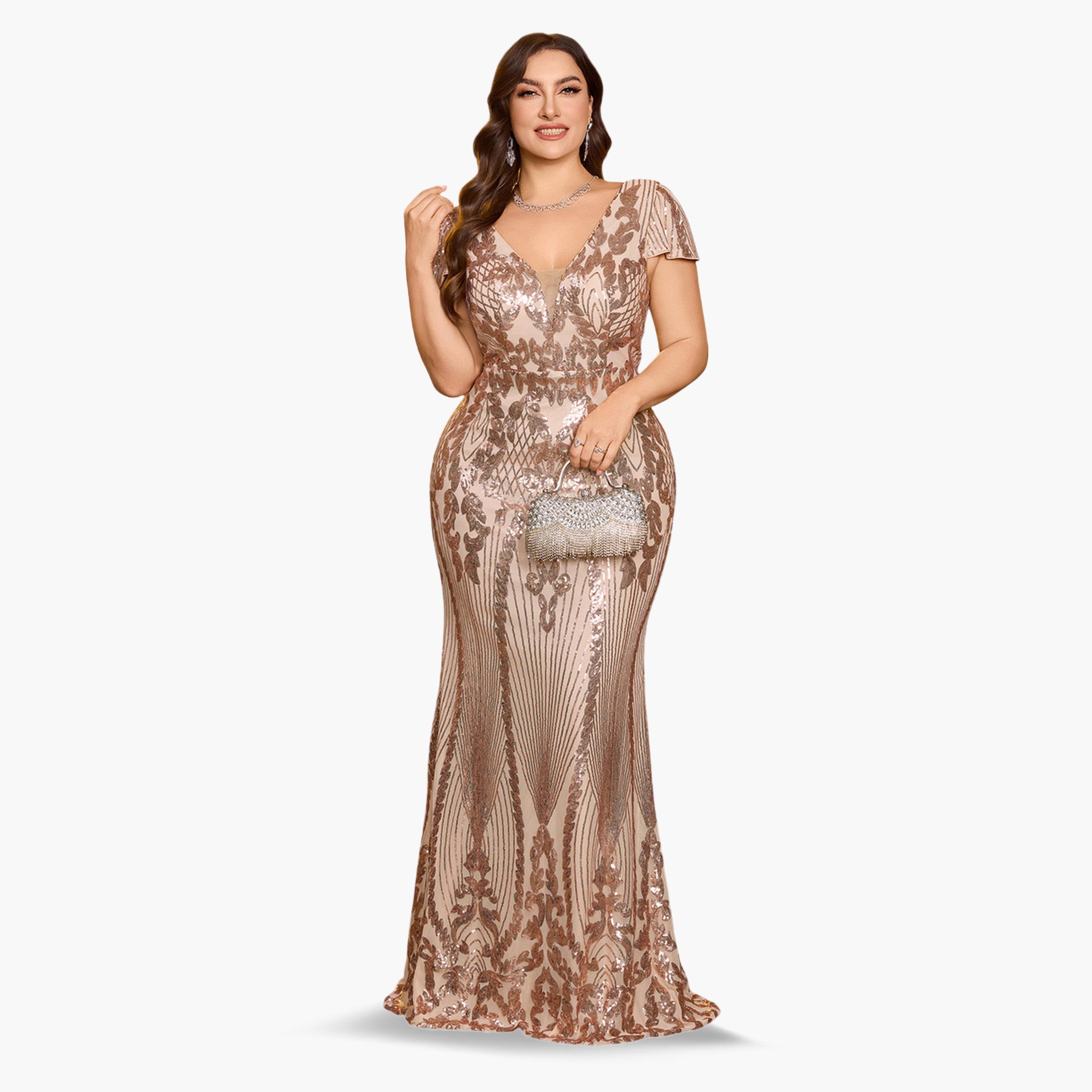 UNITHORSE X Styli Plus Size Beige Sequin Maxi Dress-women-clothing-dresses-image-4