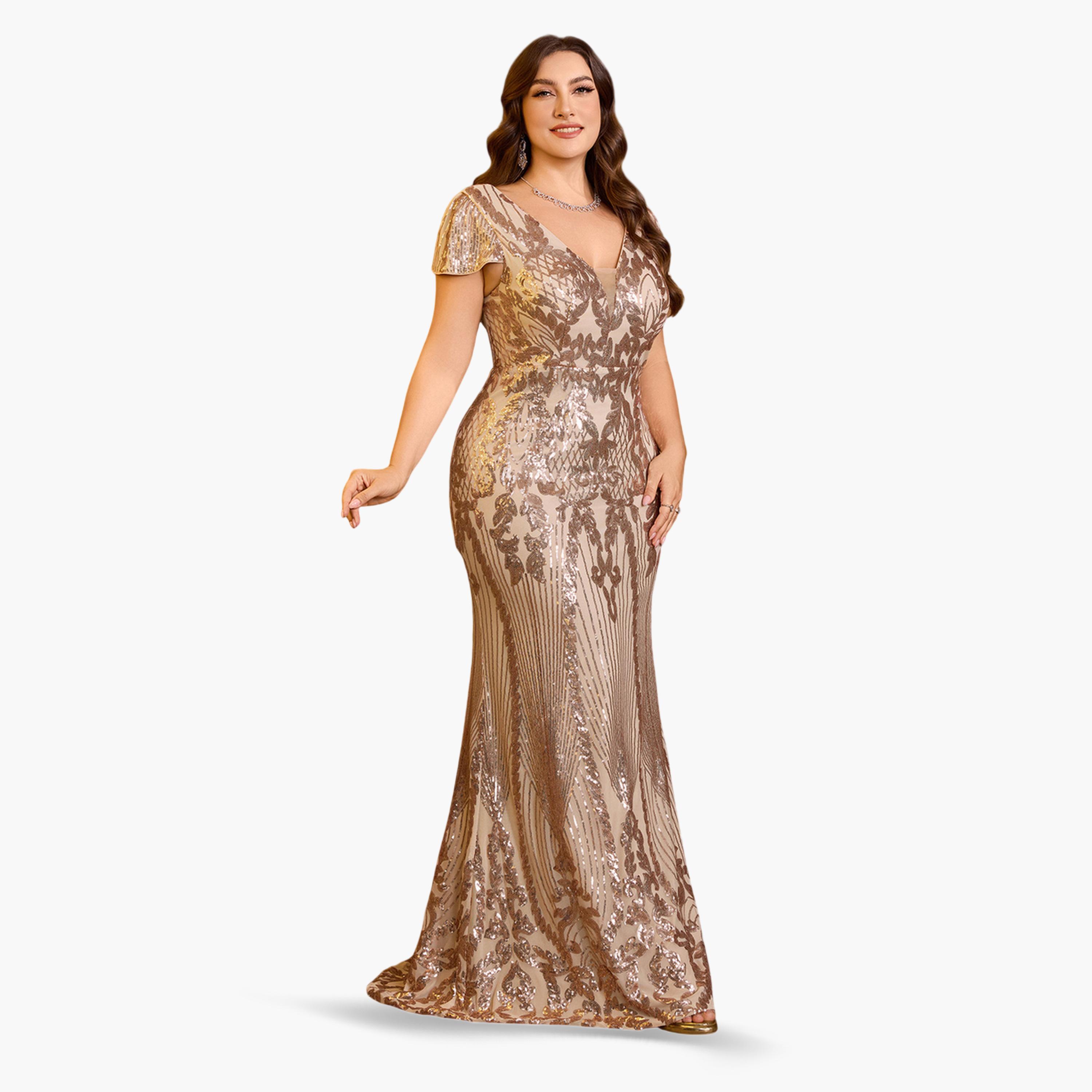 UNITHORSE X Styli Plus Size Beige Sequin Maxi Dress-women-clothing-dresses-image-5