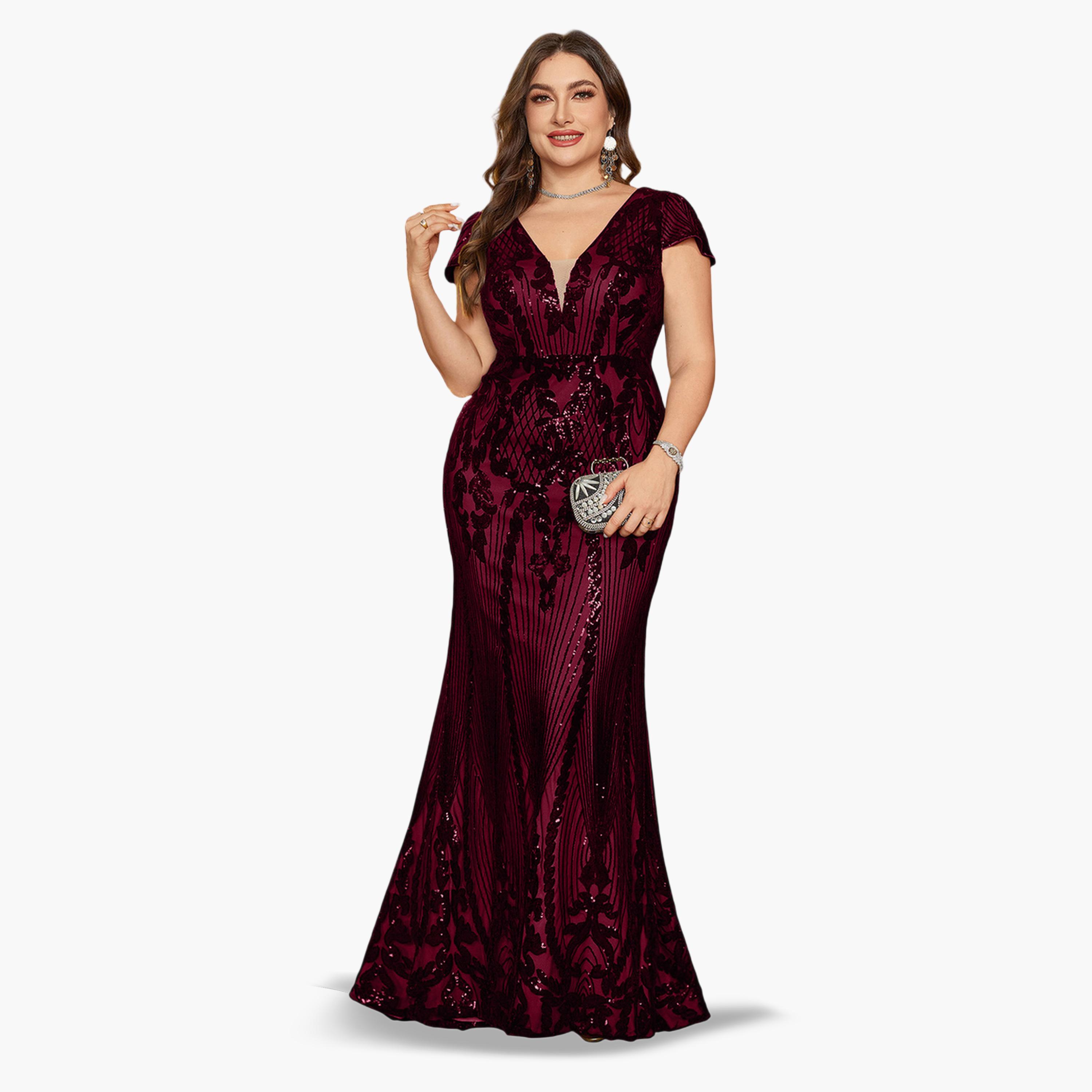 فستان طويل بمقاس كبير منمق بالترتر-women-clothing-dresses-image-1