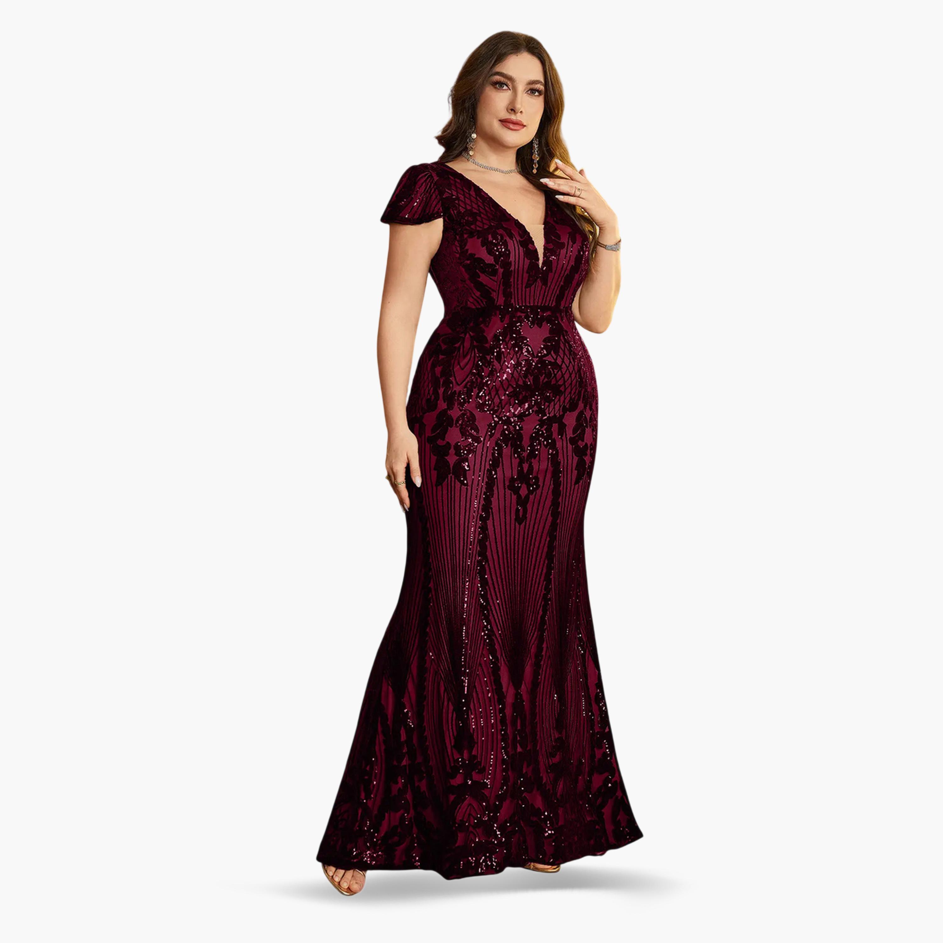 فستان طويل بمقاس كبير منمق بالترتر-women-clothing-dresses-image-3