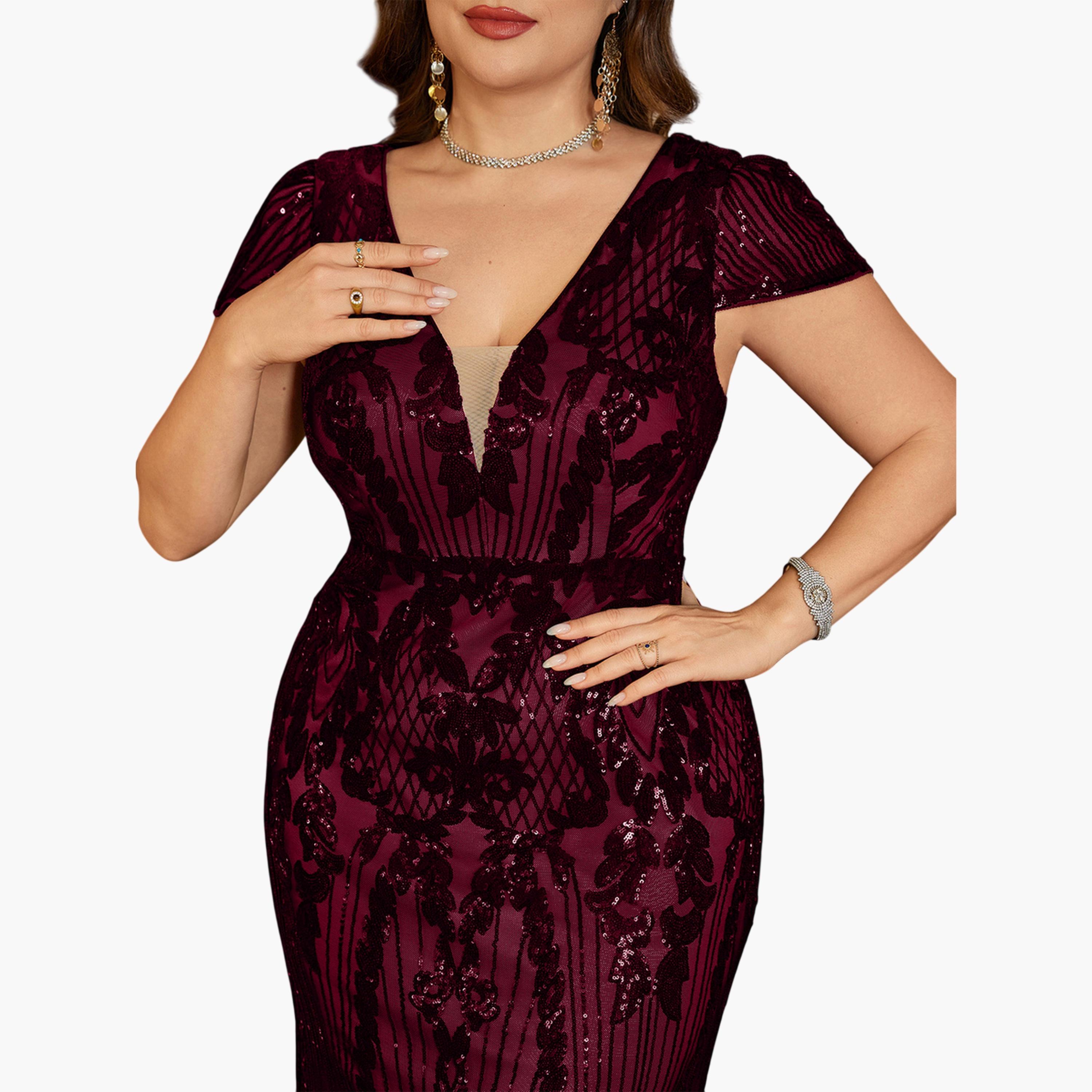 فستان طويل بمقاس كبير منمق بالترتر-women-clothing-dresses-image-4