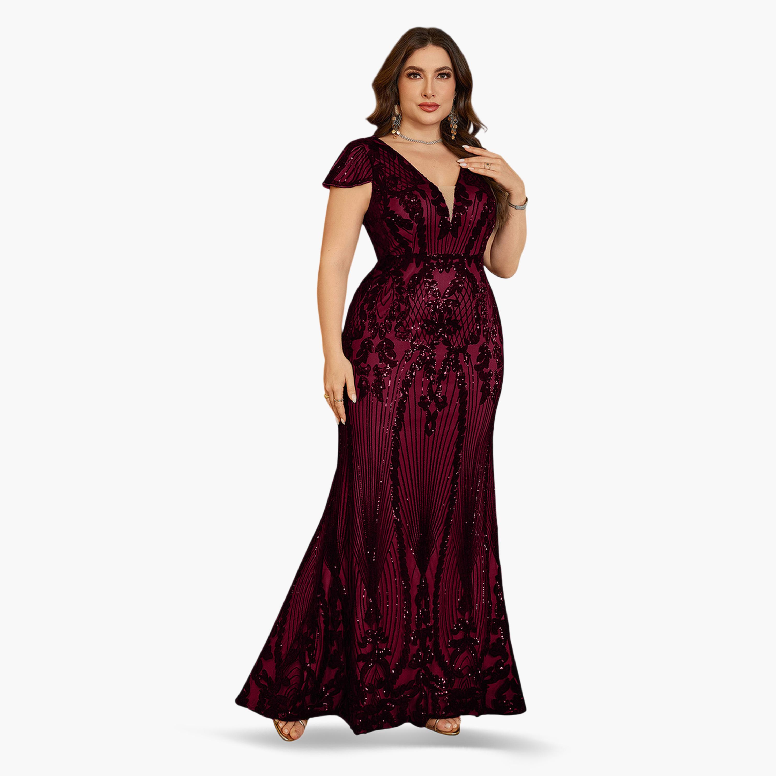 فستان طويل بمقاس كبير منمق بالترتر-women-clothing-dresses-image-5