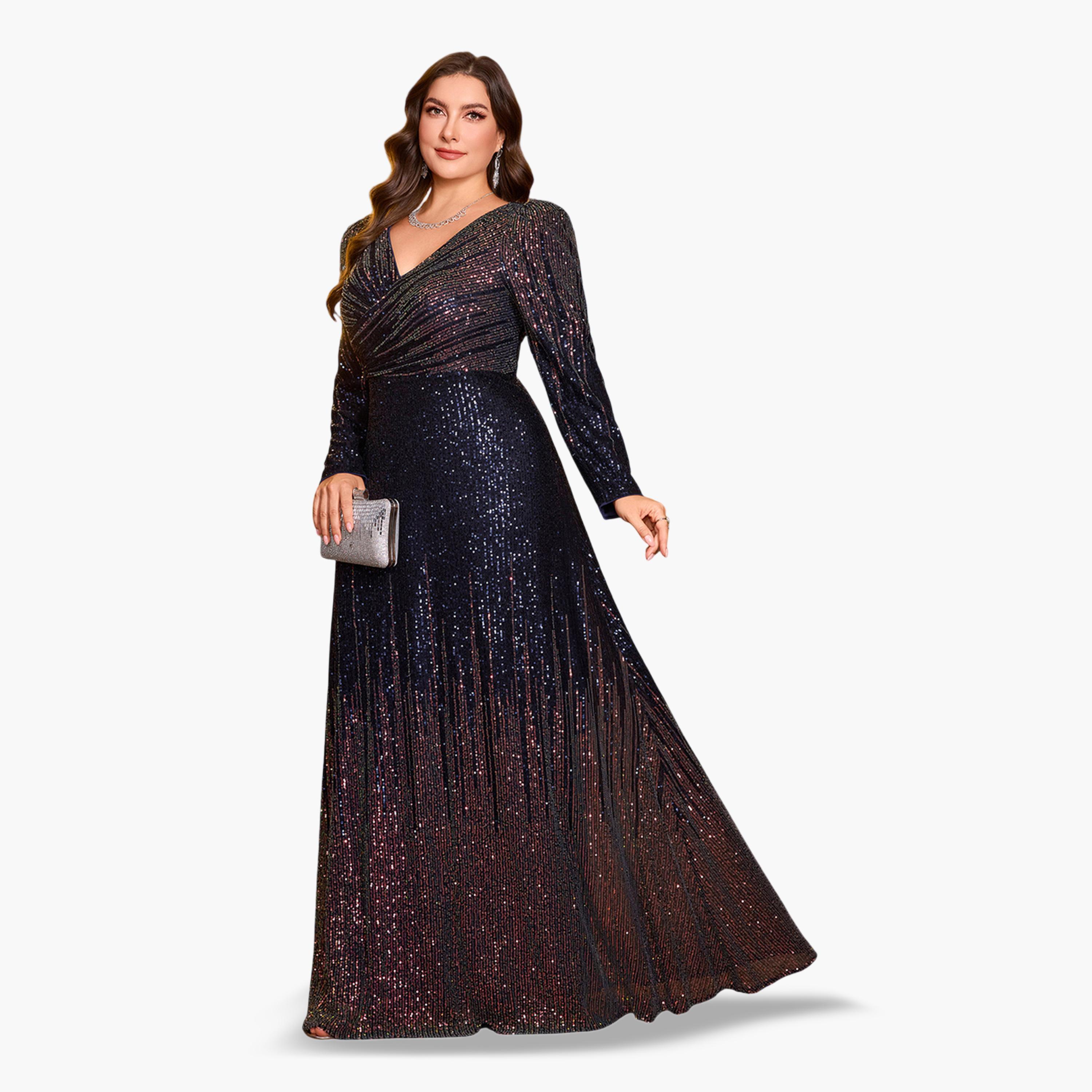 UNITHORSE X Styli Plus Size Navy Blue Sequin A-Line Maxi Dress-women-clothing-dresses-image-2