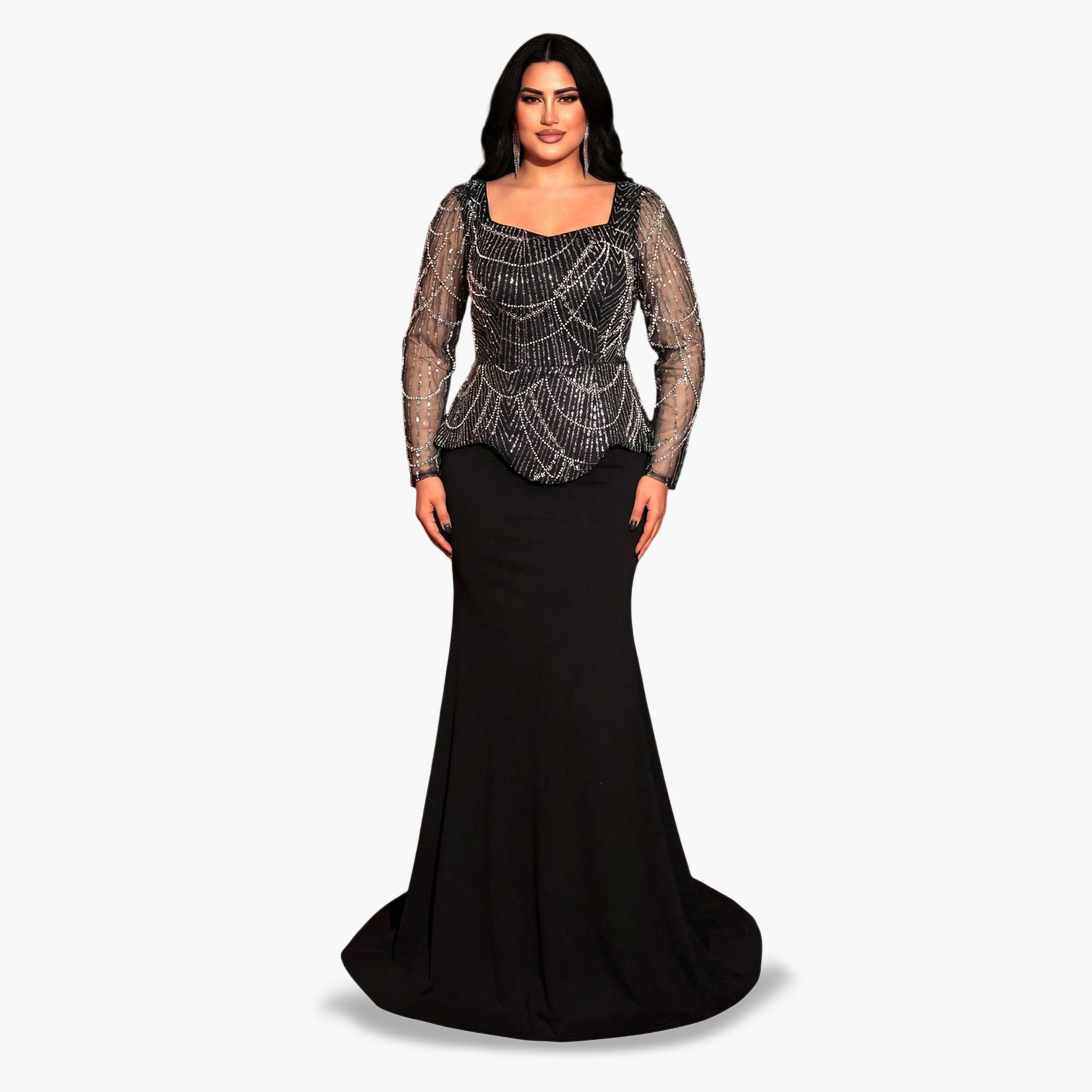فستان طويل بمقاس كبير مطرز بالخرز والترتر-women-clothing-dresses-image-1