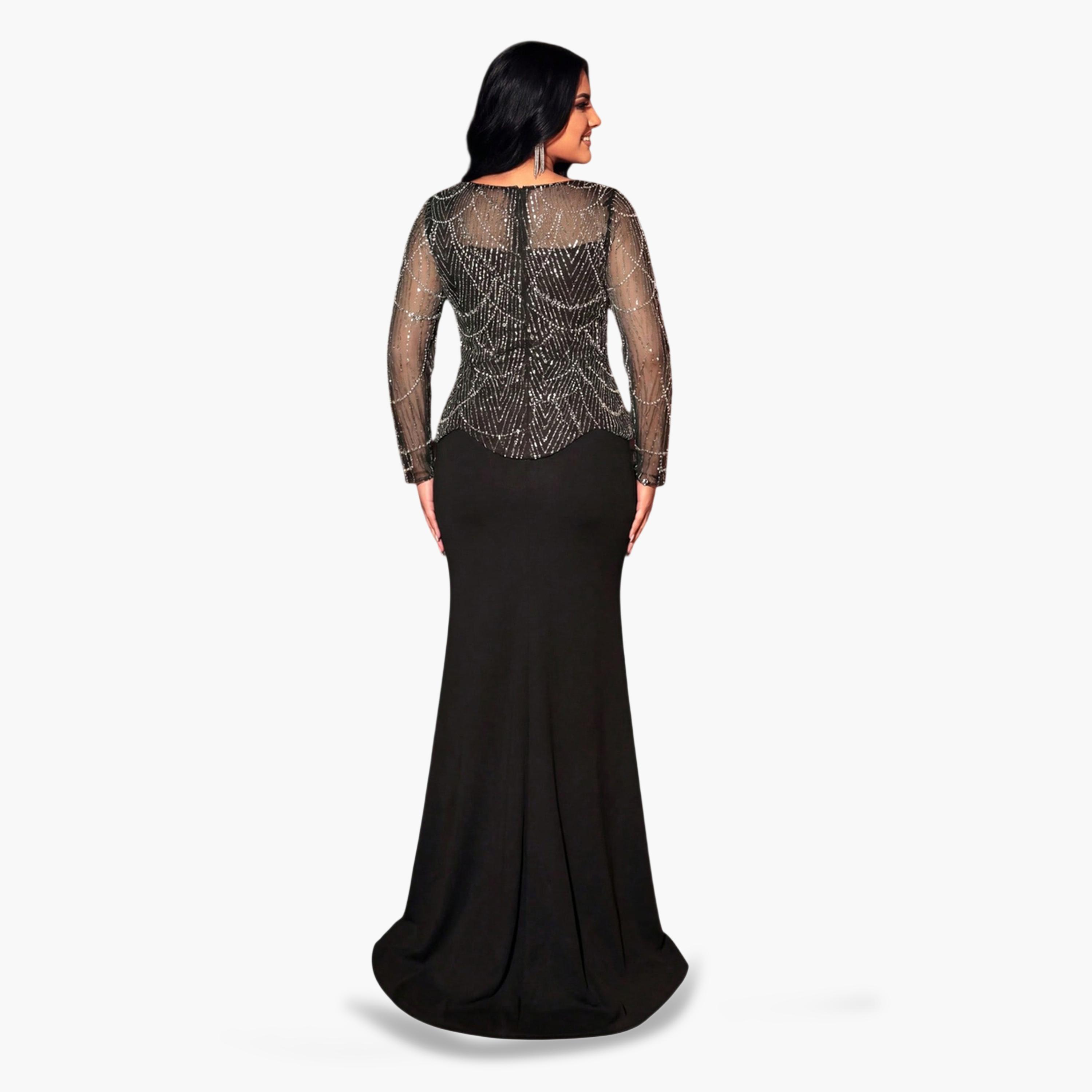 فستان طويل بمقاس كبير مطرز بالخرز والترتر-women-clothing-dresses-image-2