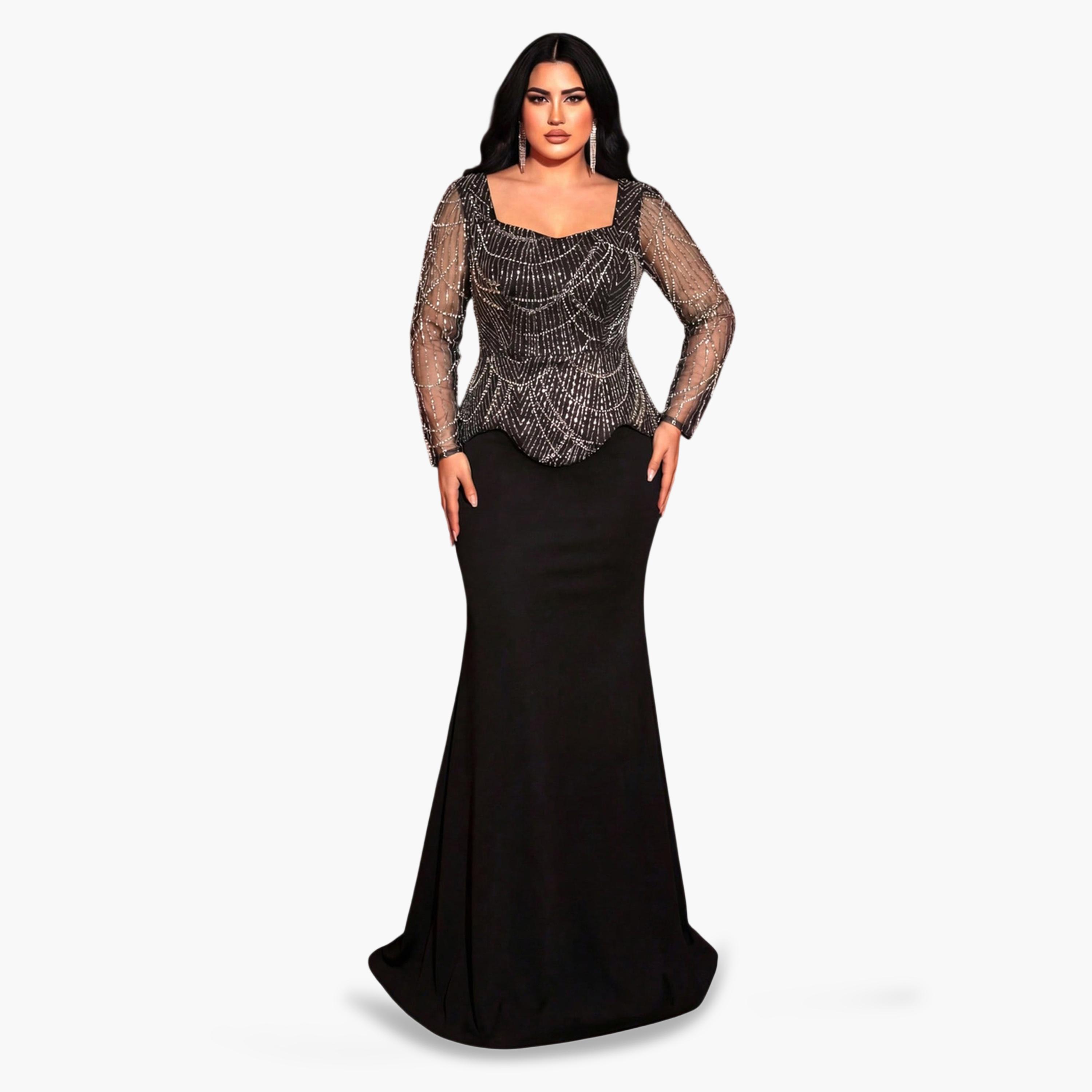 فستان طويل بمقاس كبير مطرز بالخرز والترتر-women-clothing-dresses-image-4