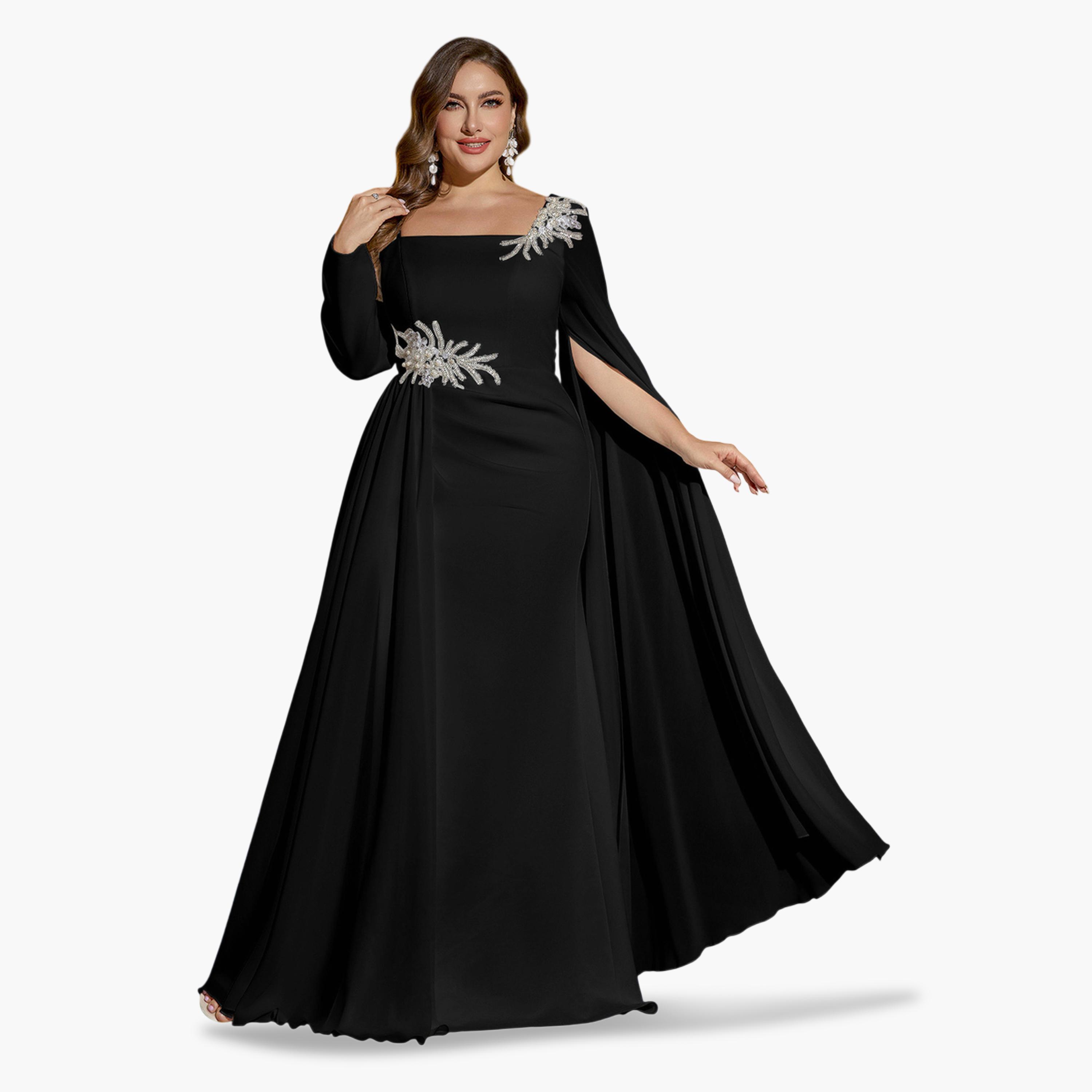 UNITHORSE X Styli Plus Size Black Beads Embroidered A-Line Maxi Dress-women-clothing-dresses-image-1