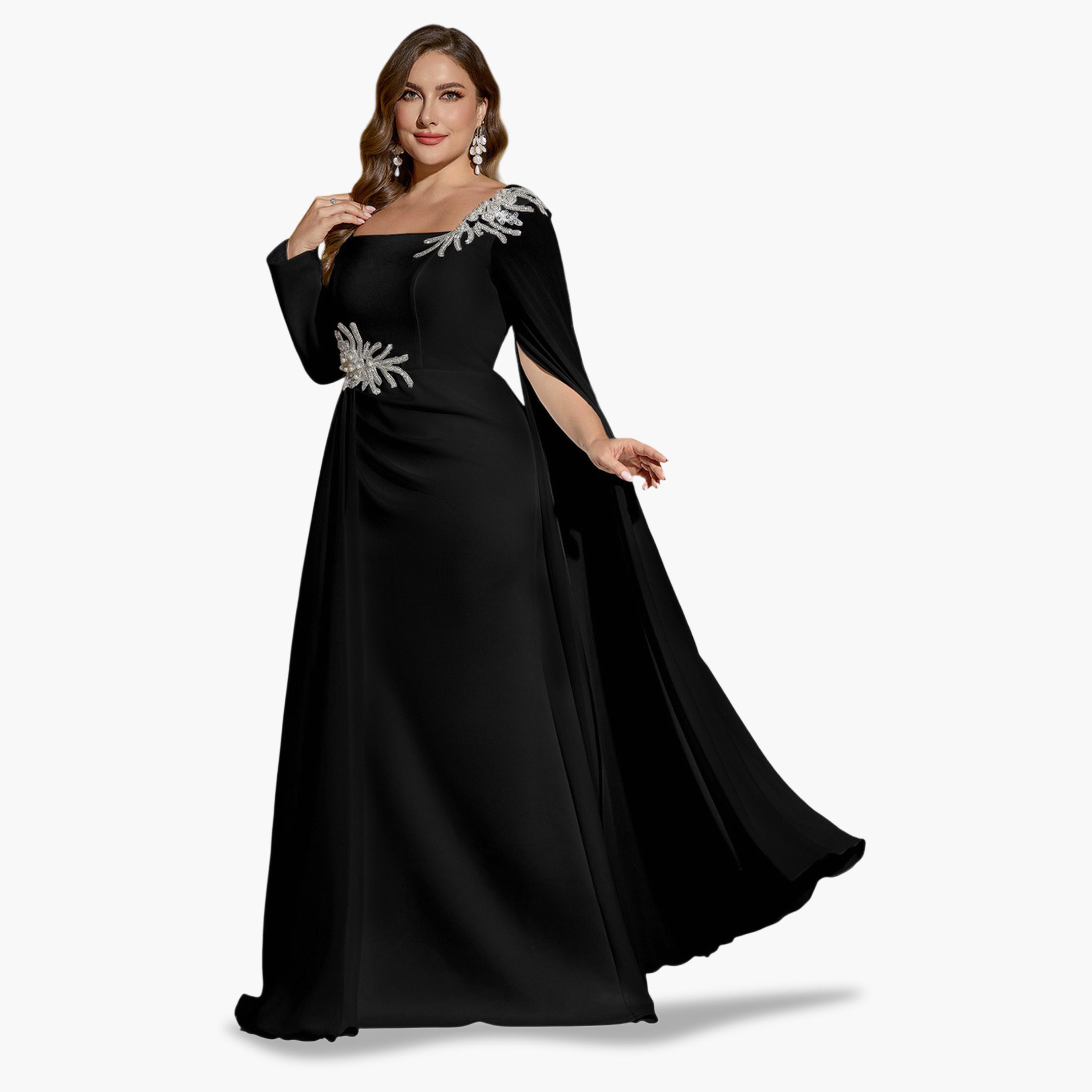UNITHORSE X Styli Plus Size Black Beads Embroidered A-Line Maxi Dress-women-clothing-dresses-image-2
