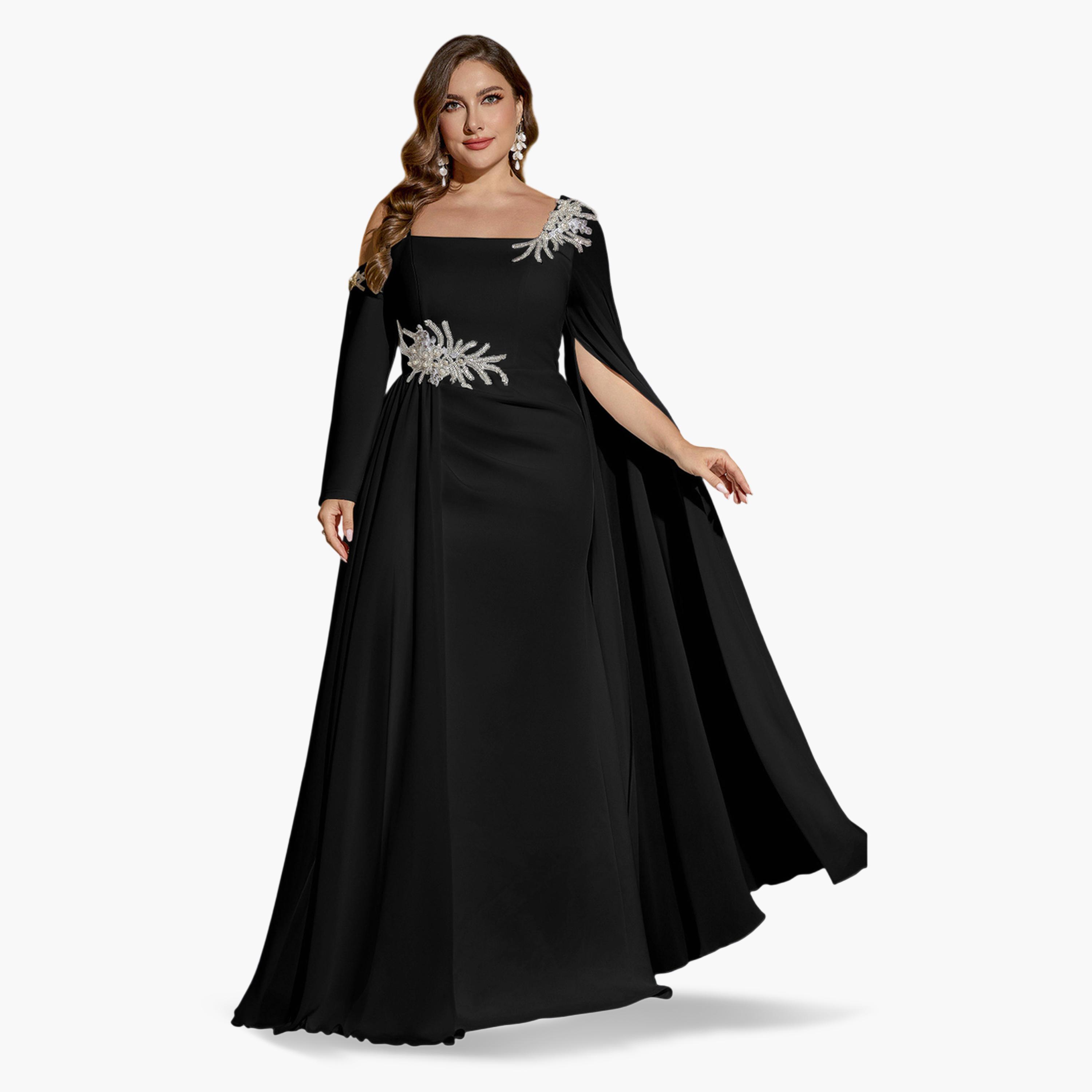 UNITHORSE X Styli Plus Size Black Beads Embroidered A-Line Maxi Dress-women-clothing-dresses-image-3