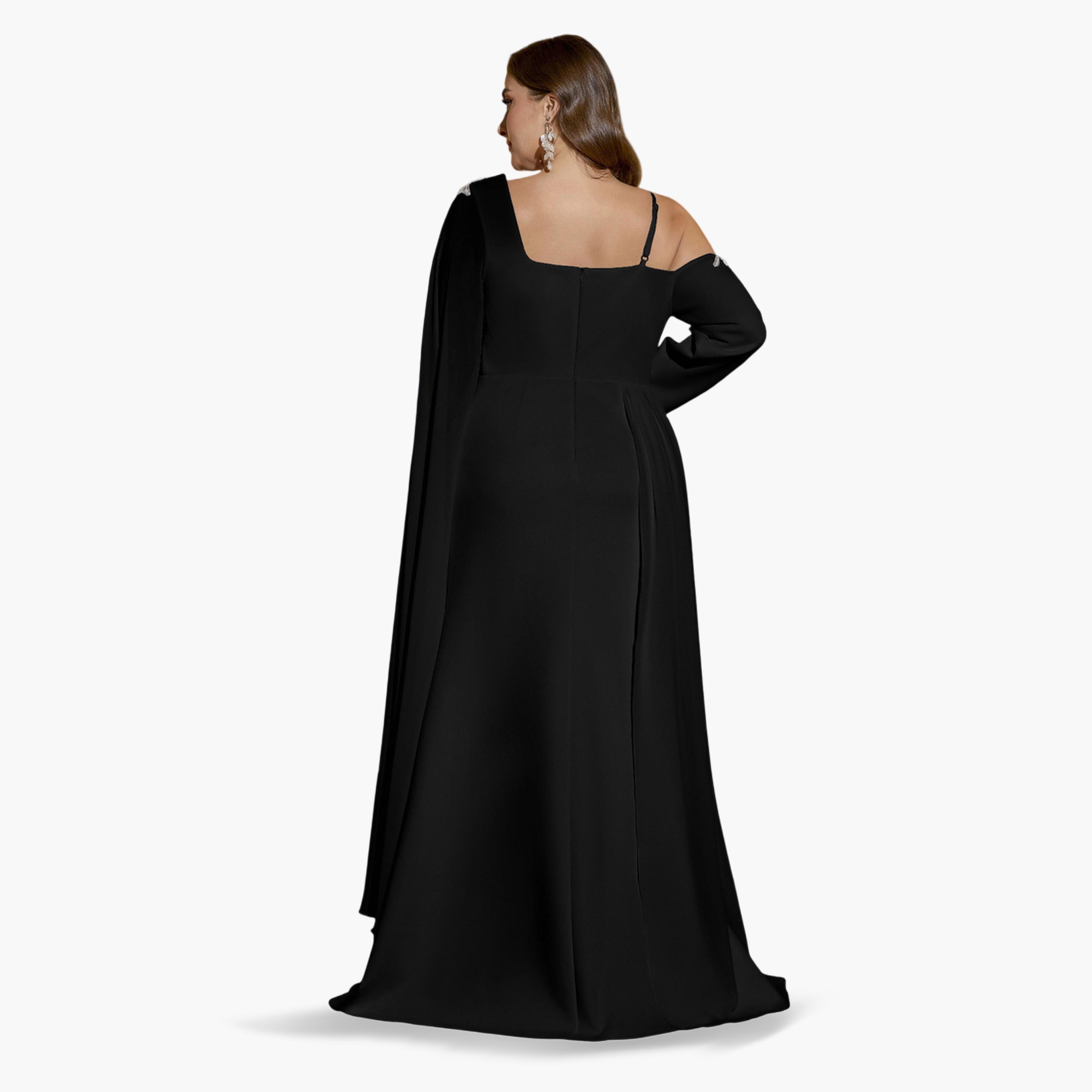UNITHORSE X Styli Plus Size Black Beads Embroidered A-Line Maxi Dress-women-clothing-dresses-image-4