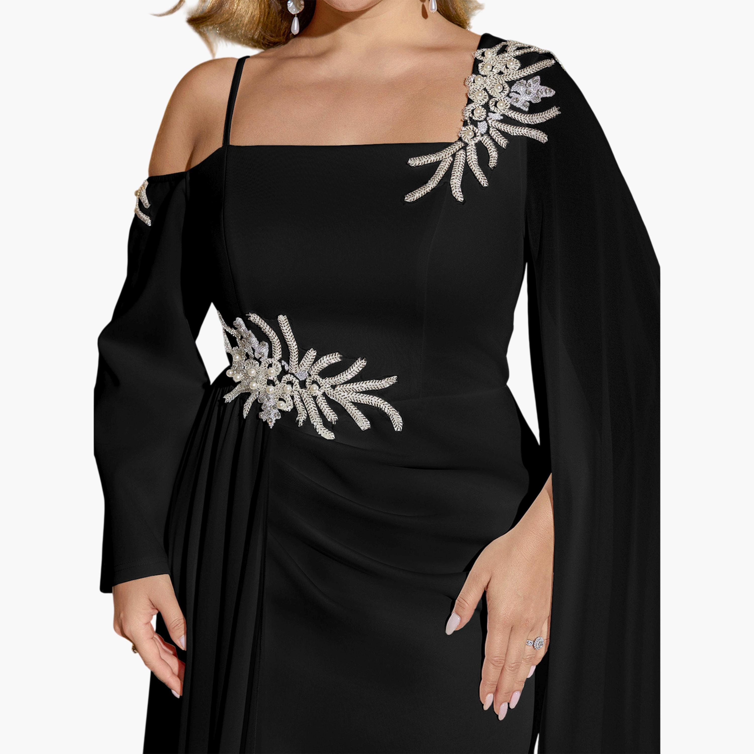 UNITHORSE X Styli Plus Size Black Beads Embroidered A-Line Maxi Dress-women-clothing-dresses-image-6
