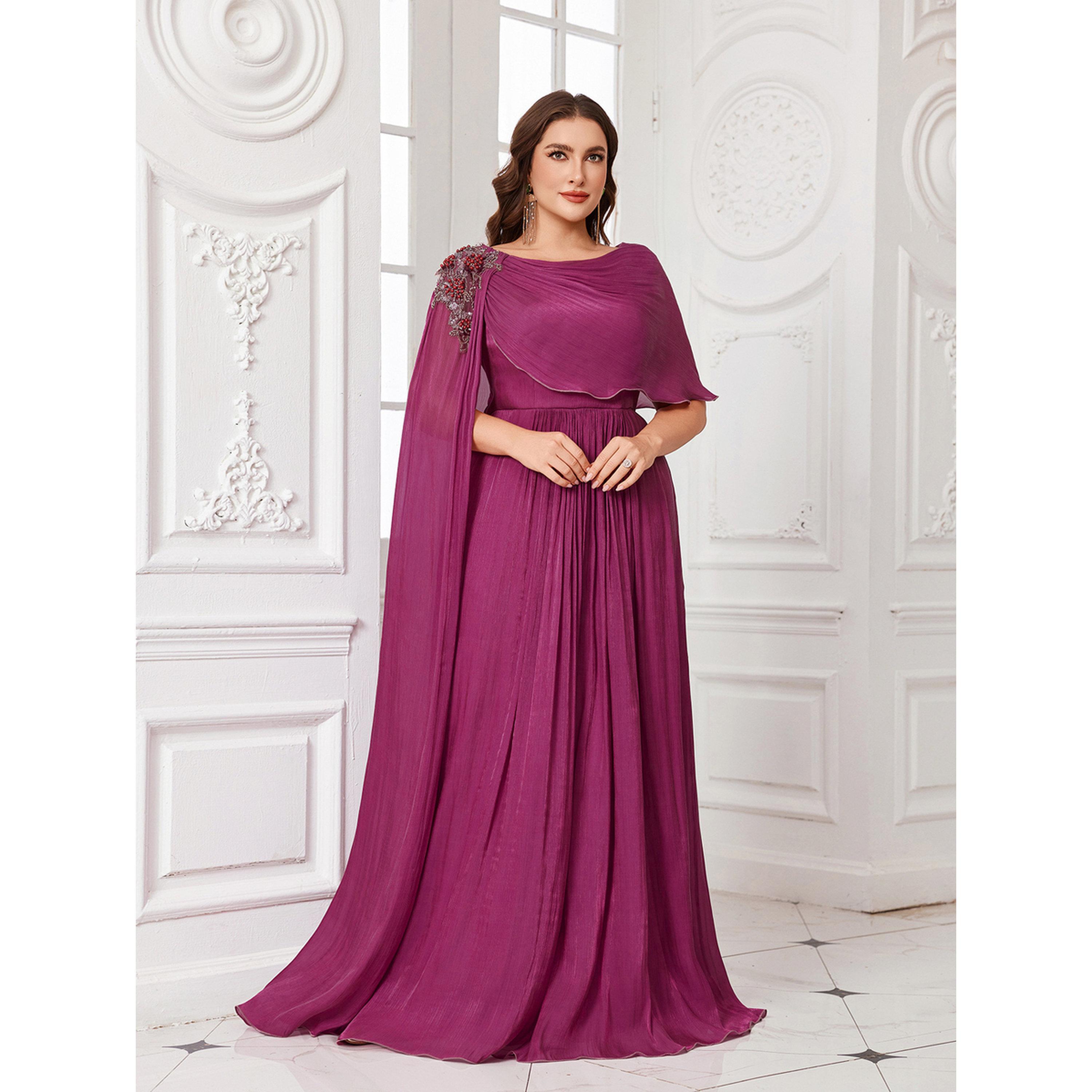UNITHORSE X Styli Plus Size Purple Embellished Shoulder A-Line Maxi Dress-women-clothing-dresses-image-1