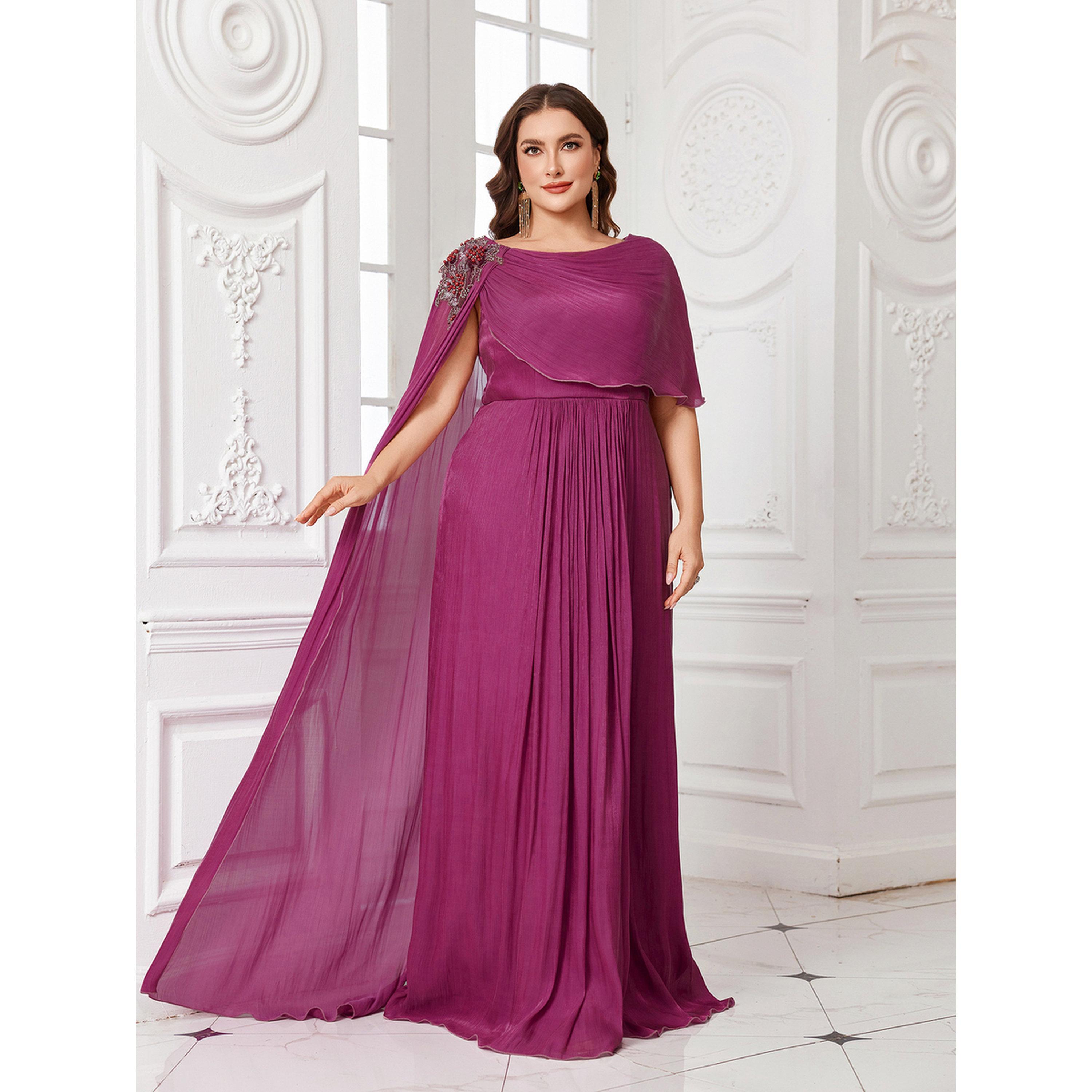 UNITHORSE X Styli Plus Size Purple Embellished Shoulder A-Line Maxi Dress-women-clothing-dresses-image-2