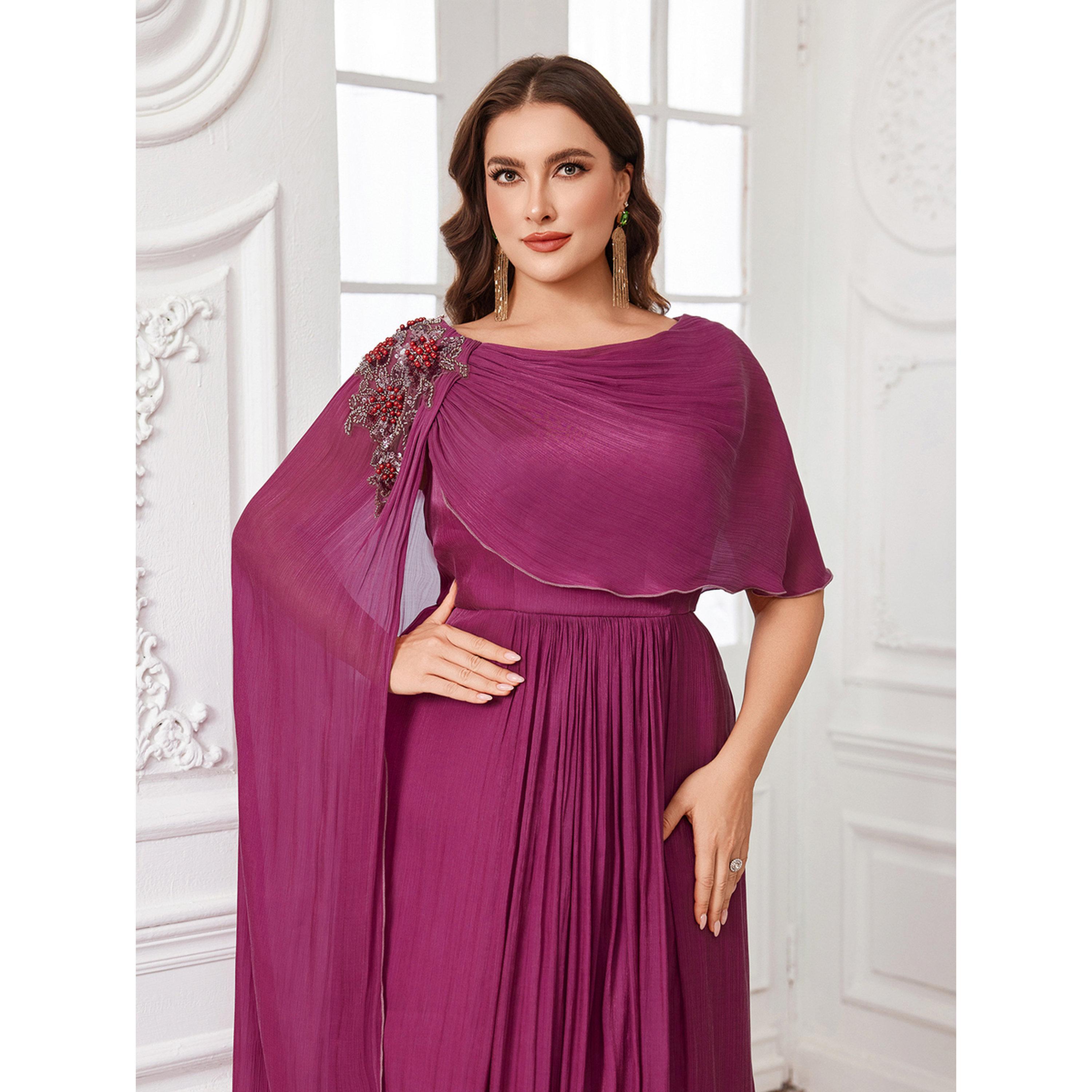 UNITHORSE X Styli Plus Size Purple Embellished Shoulder A-Line Maxi Dress-women-clothing-dresses-image-3