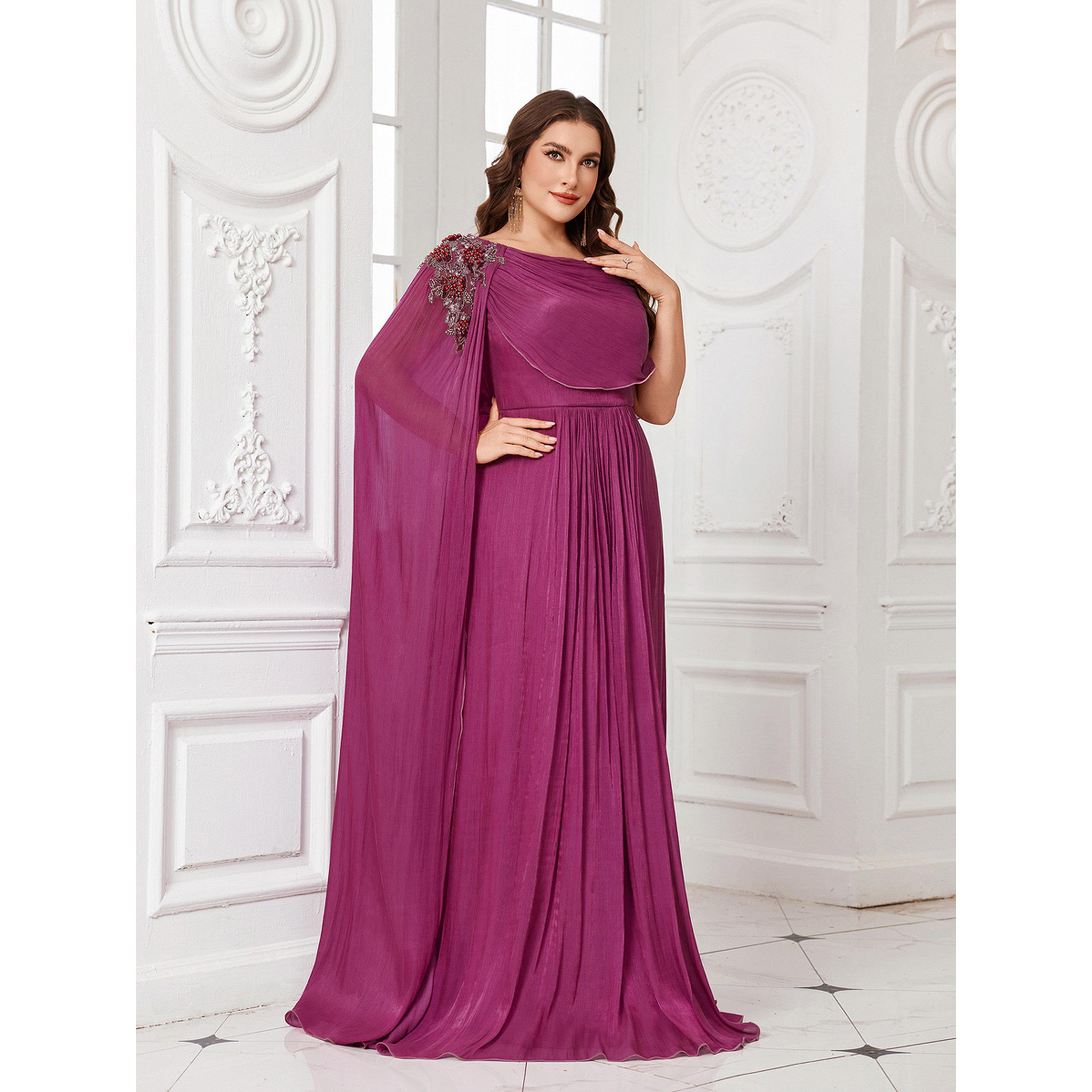 UNITHORSE X Styli Plus Size Purple Embellished Shoulder A-Line Maxi Dress-women-clothing-dresses-image-4
