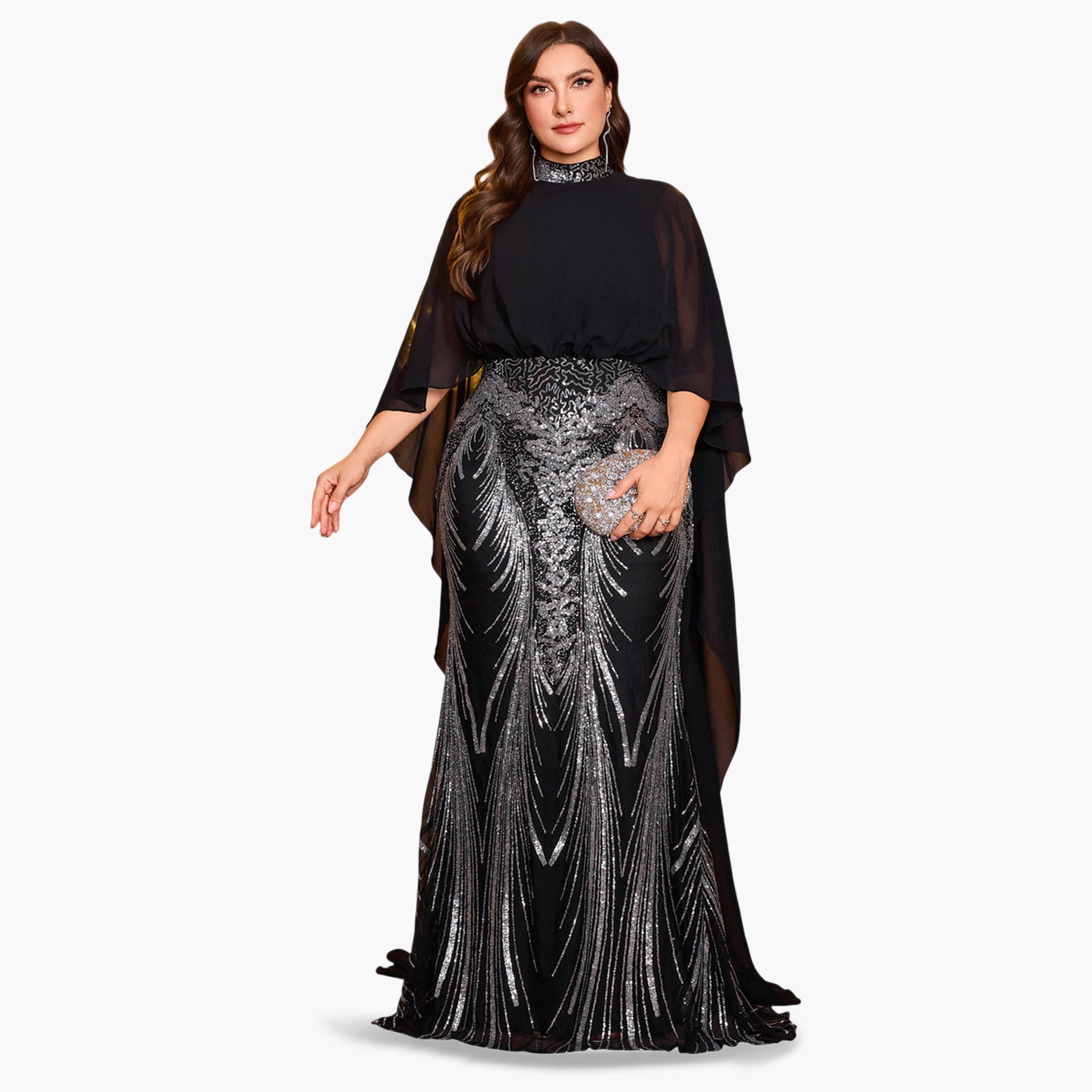 UNITHORSE X Styli Plus Size Black Sequin A-Line Maxi Dress-women-clothing-dresses-image-1